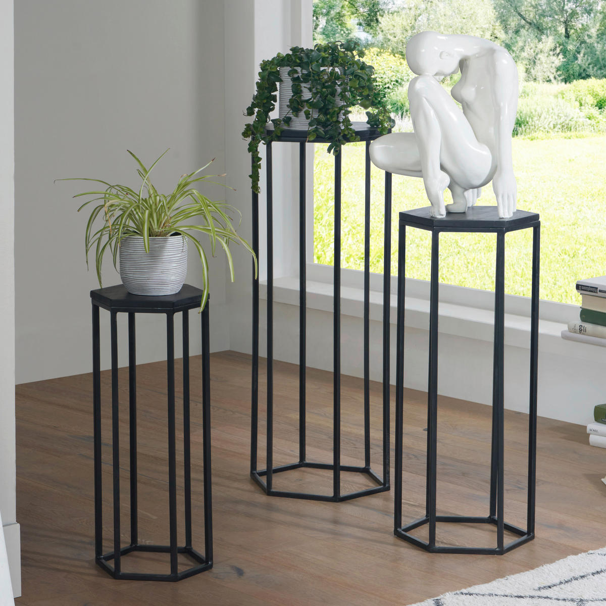 Beistelltisch 3er.-Set. schwarz B/H/T: ca. 35x90x35 cm 3er.-Set. - schwarz (35,00/90,00/35,00cm) - Wohnling