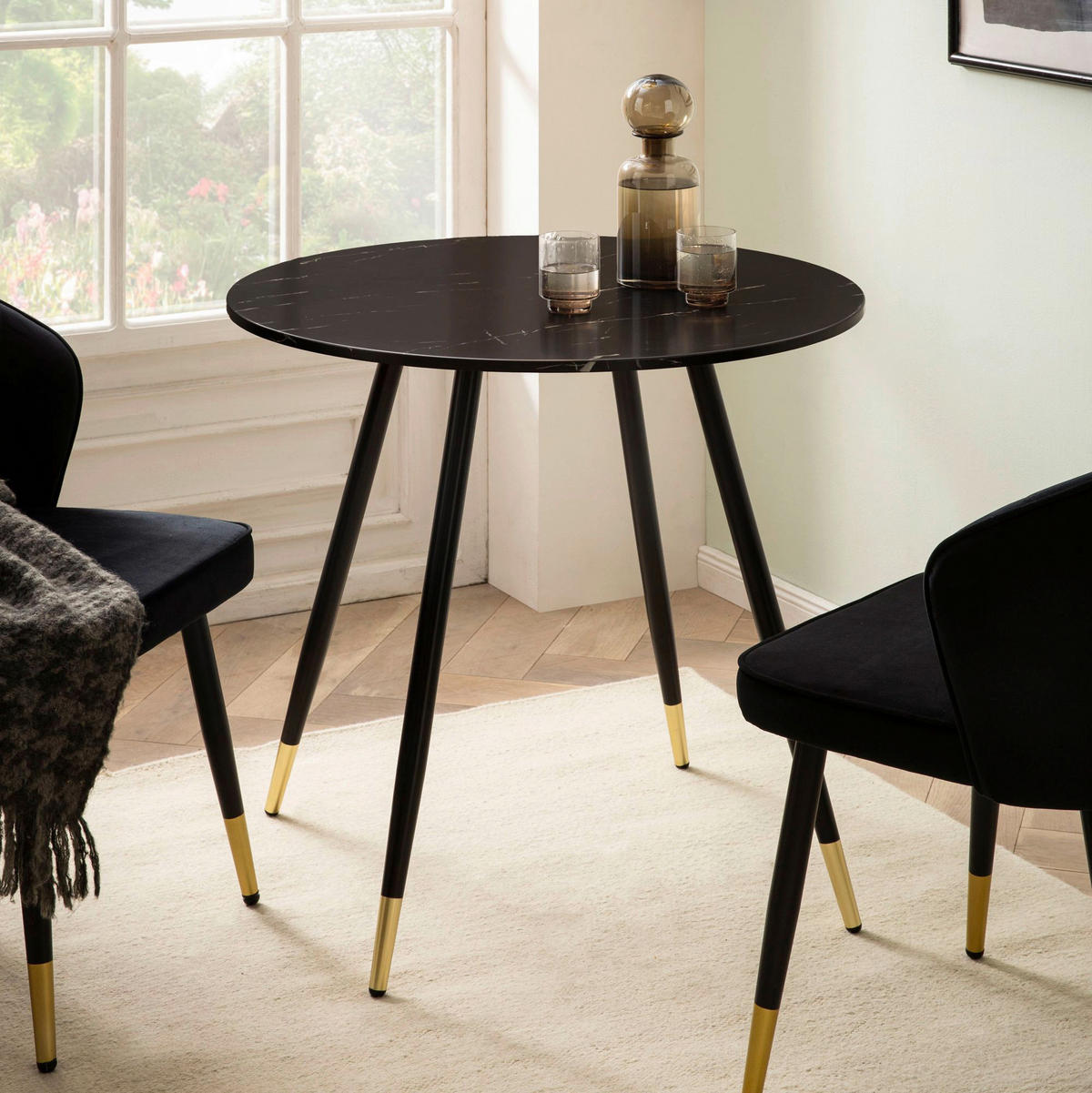 Esstisch schwarz Marmor Optik H/D: ca. 76x75 cm Esszimmertisch - schwarz (75,00/76,00cm) - Wohnling