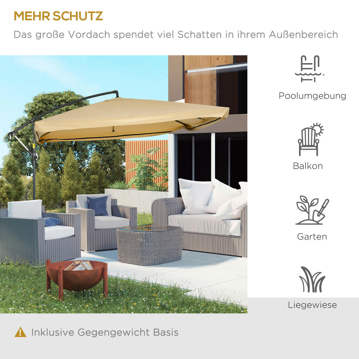 Outsunny Ampelschirm beige Polyester B/H/L: ca. 296x272x296 cm Ampelschirm - beige (296,00/296,00/272,00cm) - Outsunny