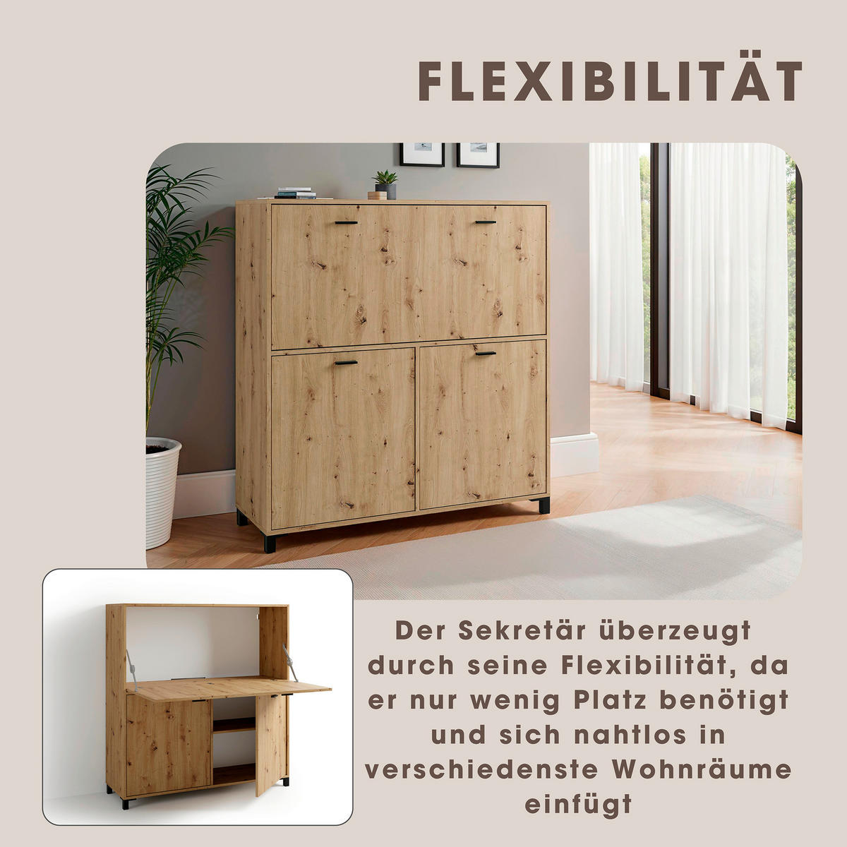 Sekretär MONTANA Eiche schwarz B/H/T: ca. 120x127x40 cm MONTANA - Eiche/schwarz (120,00/127,00/40,00cm) - byLIVING