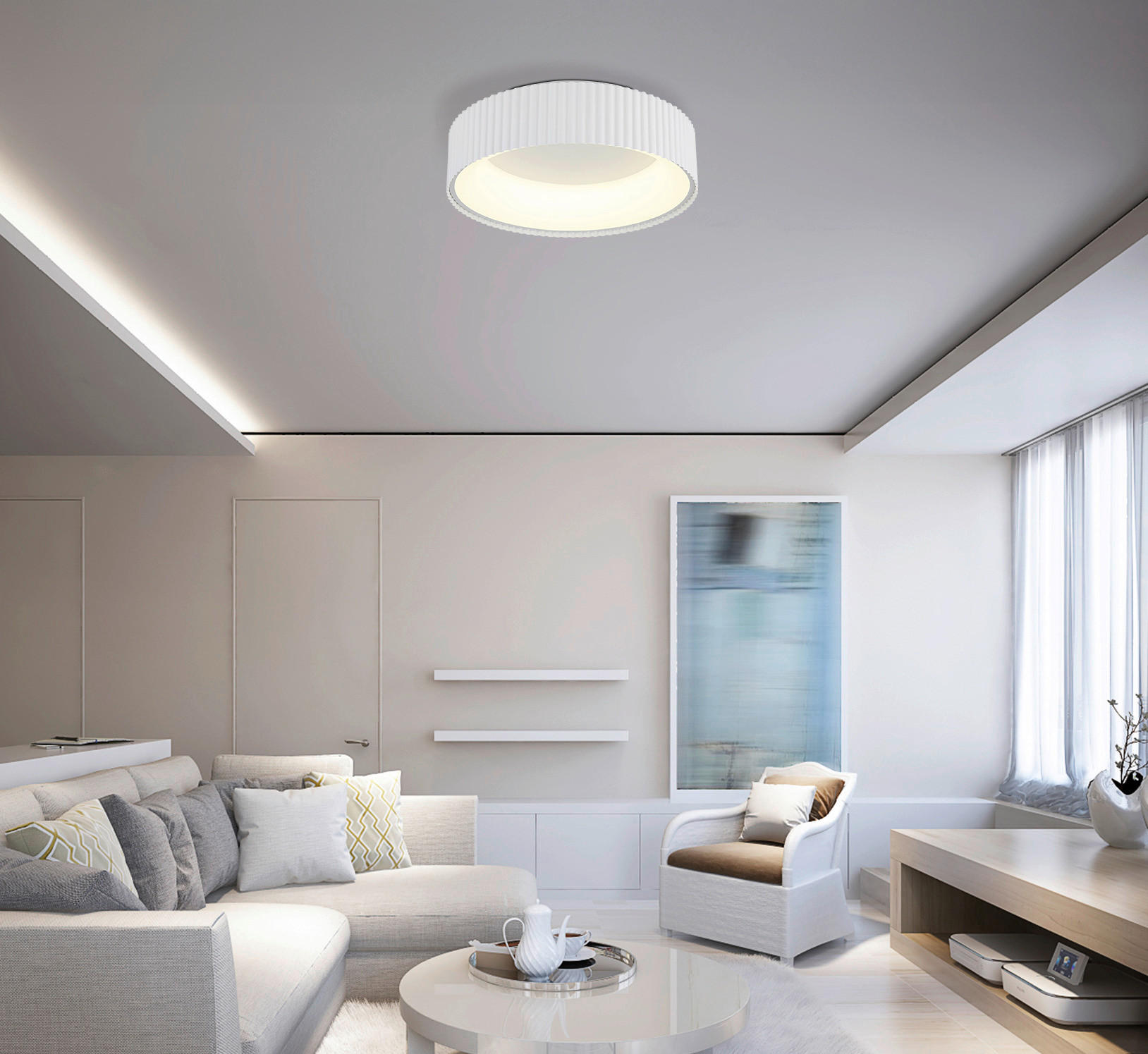 Thumbnail - GLOBO LED-Deckenleuchte Opal weiß Metall Acryl H/D: ca. 13x46 cm 1 Brennstellen