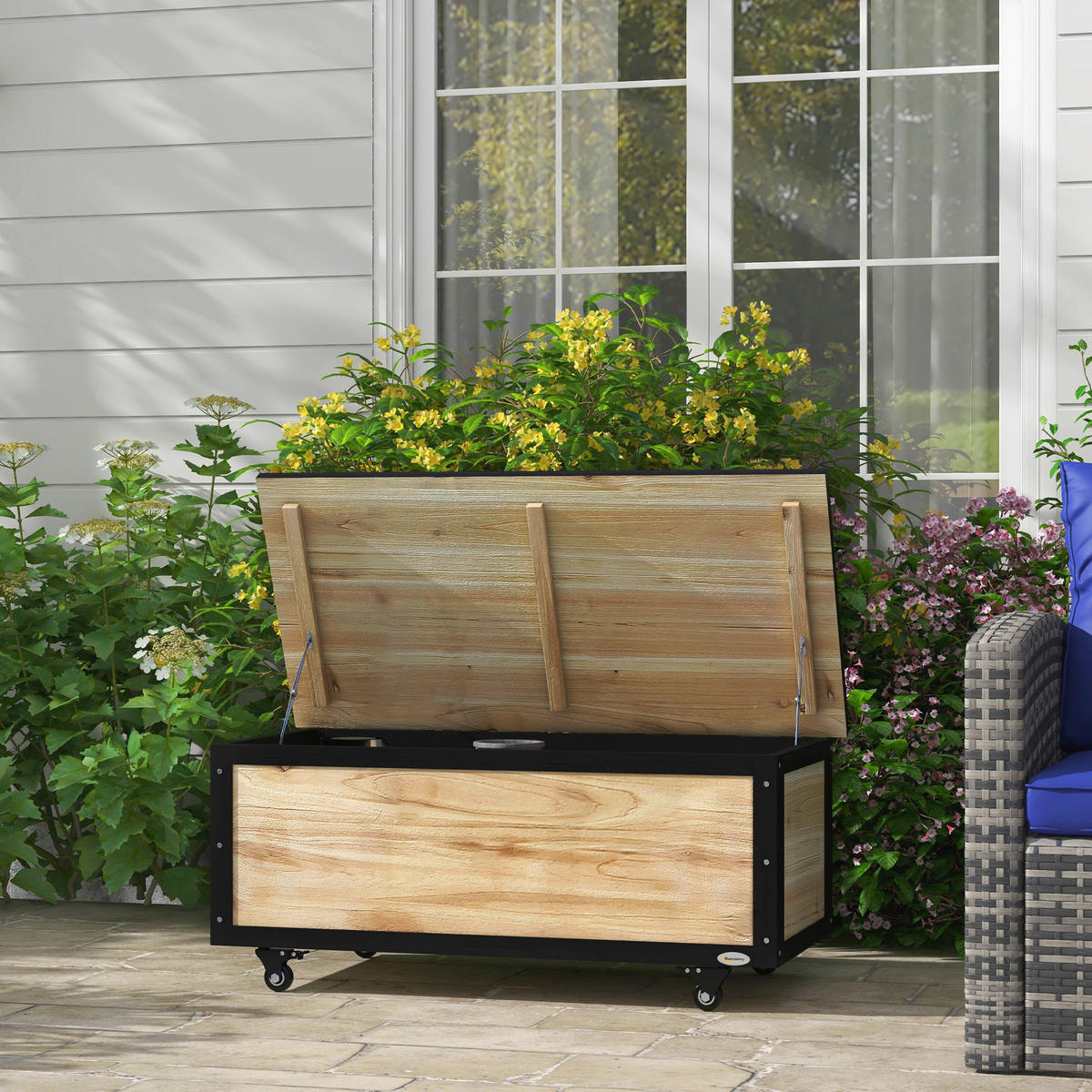 Outsunny Aufbewahrungsbox natur Polypropylen B/H/L: ca. 50x100x43 cm Aufbewahrungstruhe - natur (43,00/50,00/100,00cm) - Outsunny