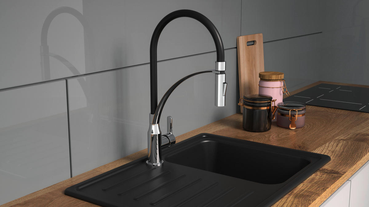 Spültisch-Armatur Carneo schwarz Spültischarmatur_Carneo chrom/schw. - schwarz/Chrom (5,50/47,50/28,00cm) - Eisl