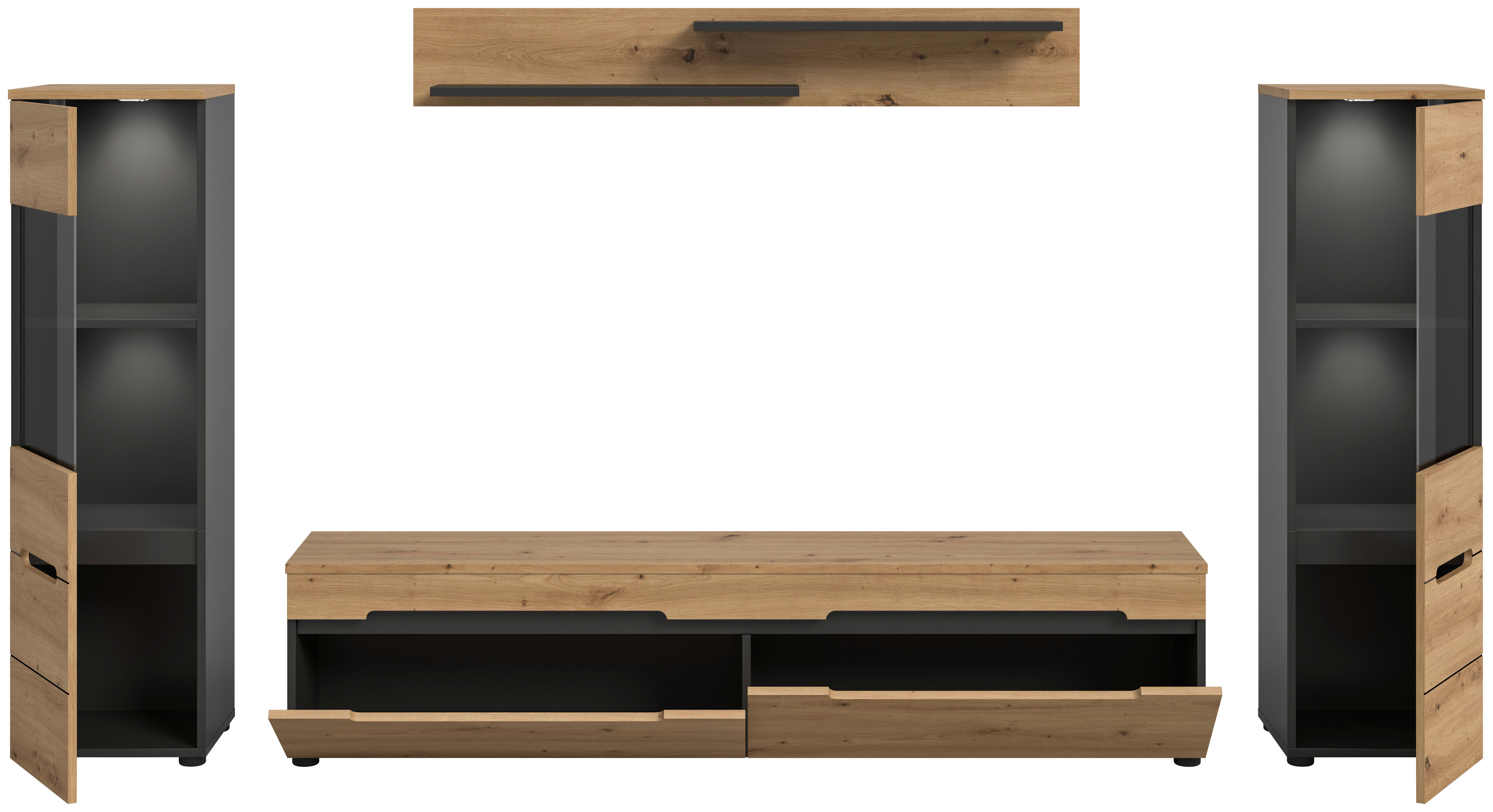 Wohnwand Canu basaltgrau Nachbildung Artisan Oak Nachbildung B/H/T: ca. 272x141x33 cm Canu - basaltgrau (272,00/141,00/33,00cm) - xonox.home