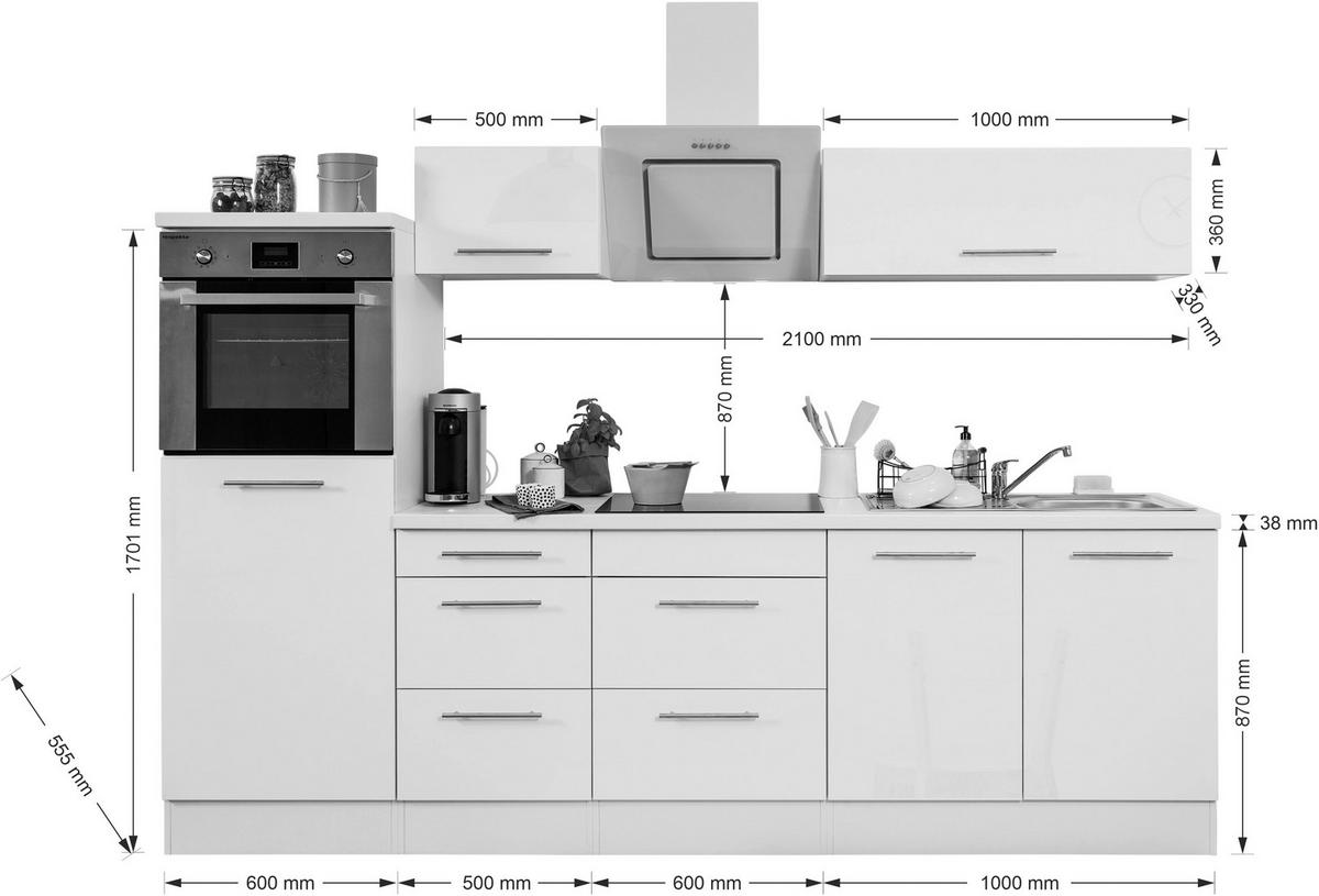 Respekta Küchenblock Amanda grau Hochglanz B/H/T: ca. 270x200x60 cm Amanda - weiß/Edelstahloptik (270,00/200,00/60,00cm) - Respekta