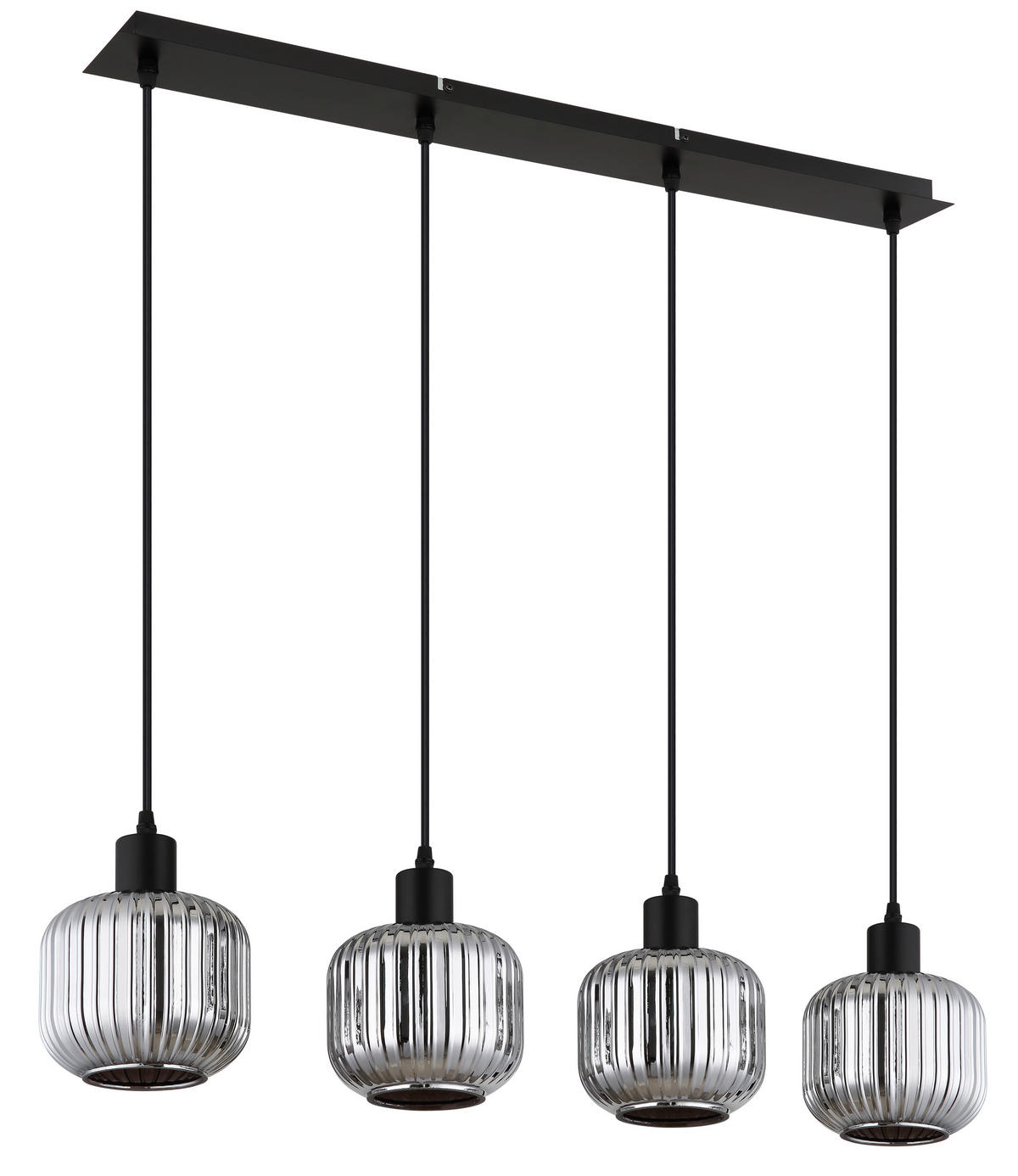 GLOBO Pendelleuchte TOM 30500408 schwarz Rauch Metall Glas B/H/L: ca. 80,8x120x15 cm E14 4 Brennstellen TOM - schwarz/Rauch (15,00/80,80/120,00cm) - GLOBO