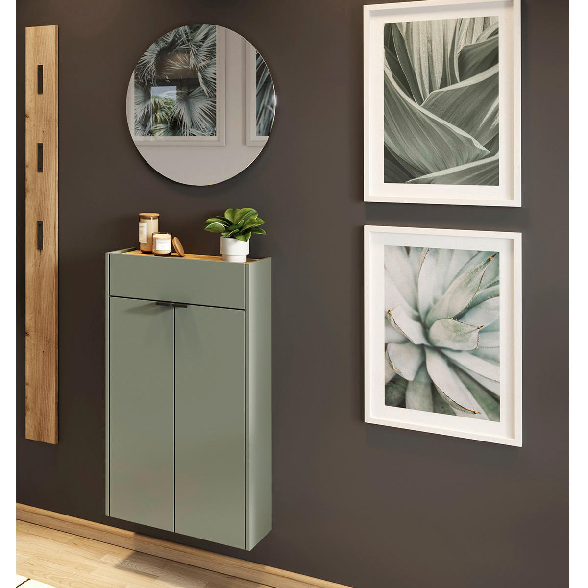 Garderobe 7938-629 B/H/T: ca. 86x200x22 cm 7938-629 - Eiche/grün (86,00/200,00/22,00cm) - Germania