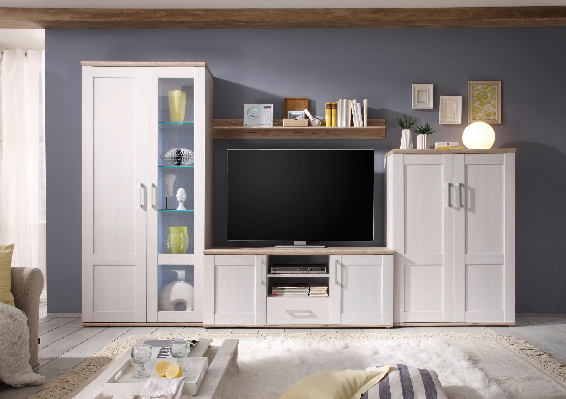 Wohnwand Romance Sibiu Lärche Nachbildung Eiche San-Remo Nachbildung B/H/T: ca. 329x201x50 cm Romance - Eiche (329,00/201,00/50,00cm)