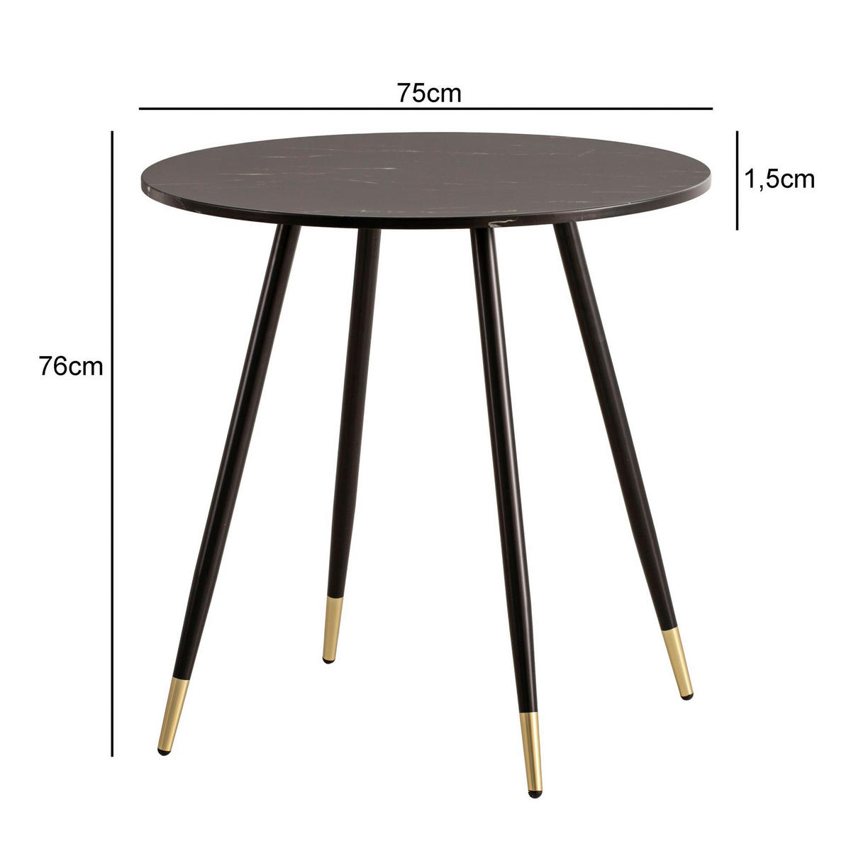 Esstisch schwarz Marmor Optik H/D: ca. 76x75 cm Esszimmertisch - schwarz (75,00/76,00cm) - Wohnling