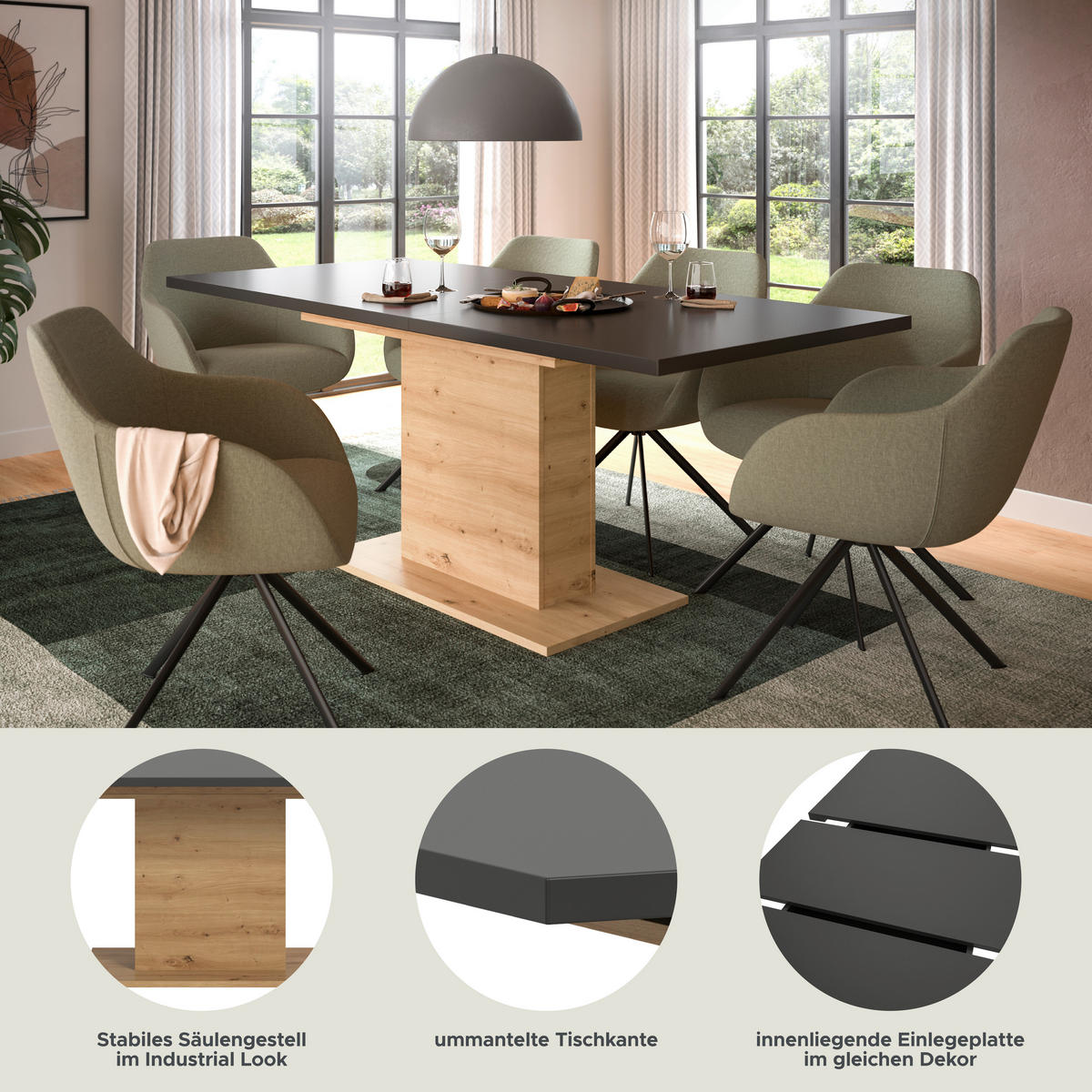 Esstisch MOTION grau Artisan Nachbildung B/H/T: ca. 150x76x90 cm MOTION - grau (150,00/76,00/90,00cm) - xonox.home