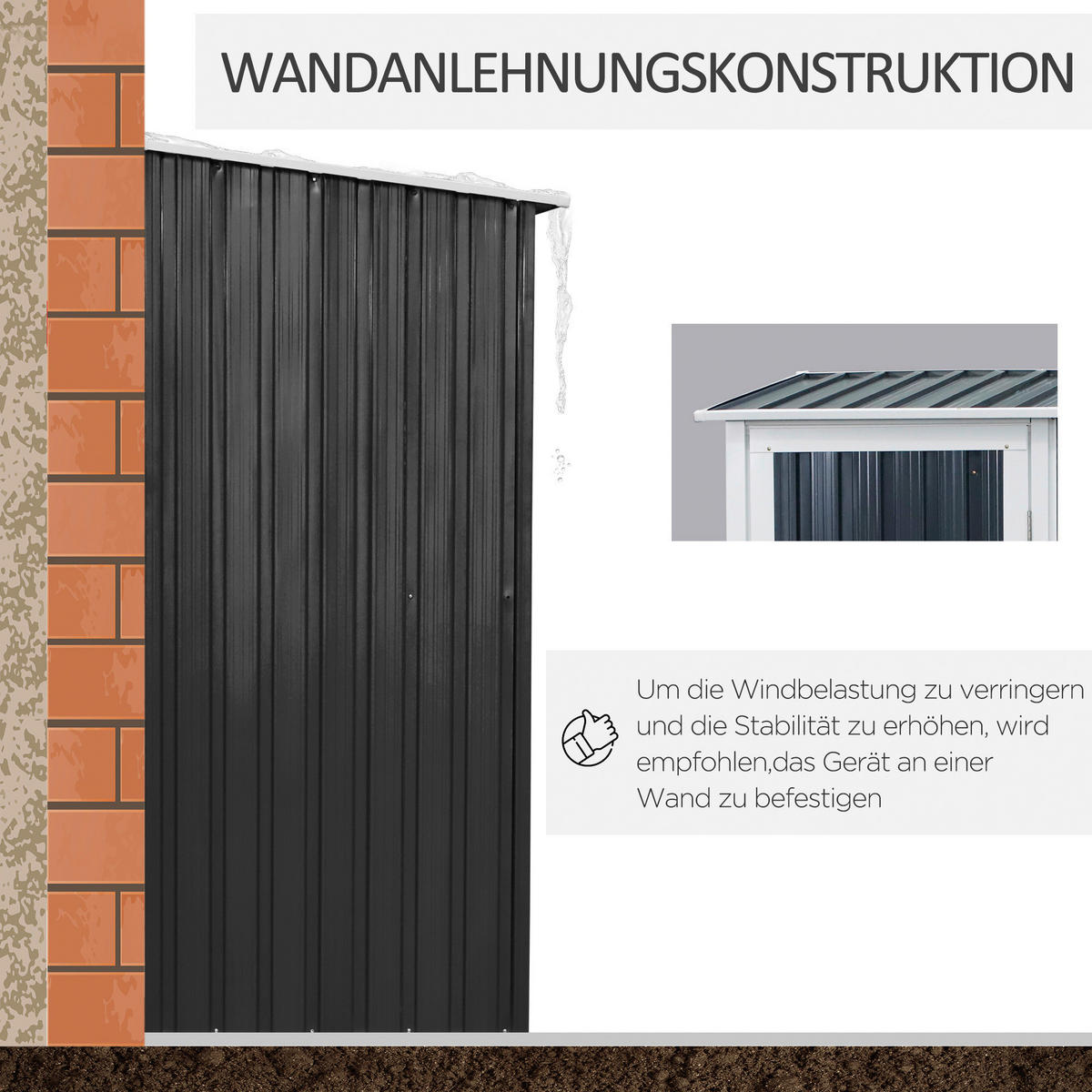 Outsunny Gartenhaus dunkelgrau B/H/L: ca. 84x189x142 cm Gartenhaus - dunkelgrau (142,00/84,00/189,00cm) - Outsunny