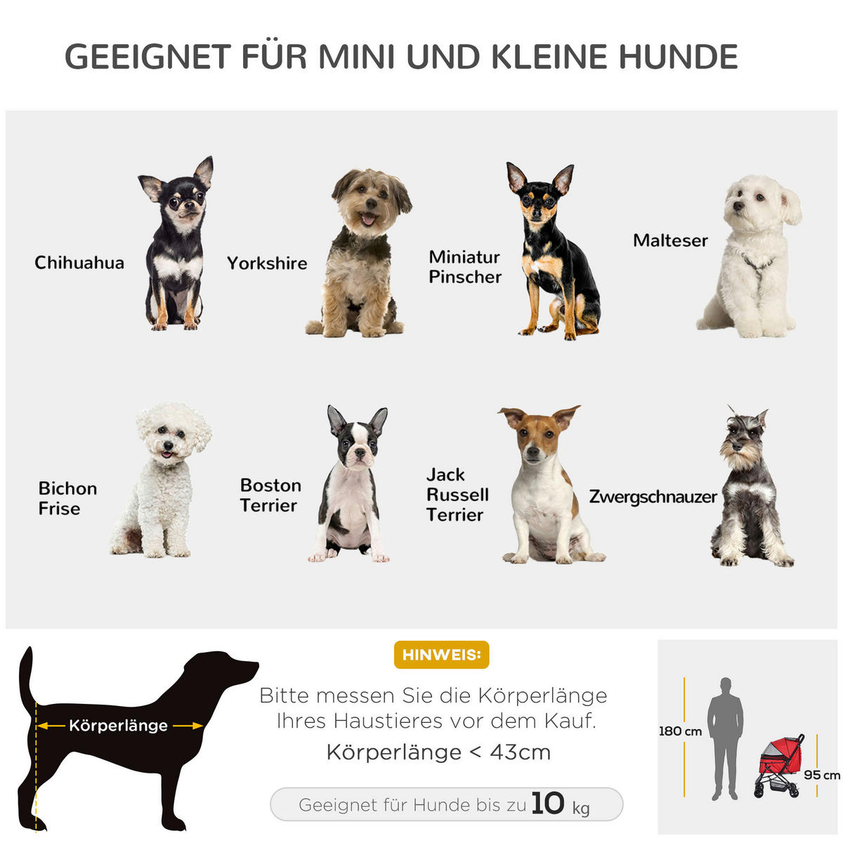 PawHut Hunde-Zubehör rot Polypropylen B/H/L: ca. 52x76,5x95 cm Hundebuggy - rot (95,00/52,00/76,50cm) - PawHut