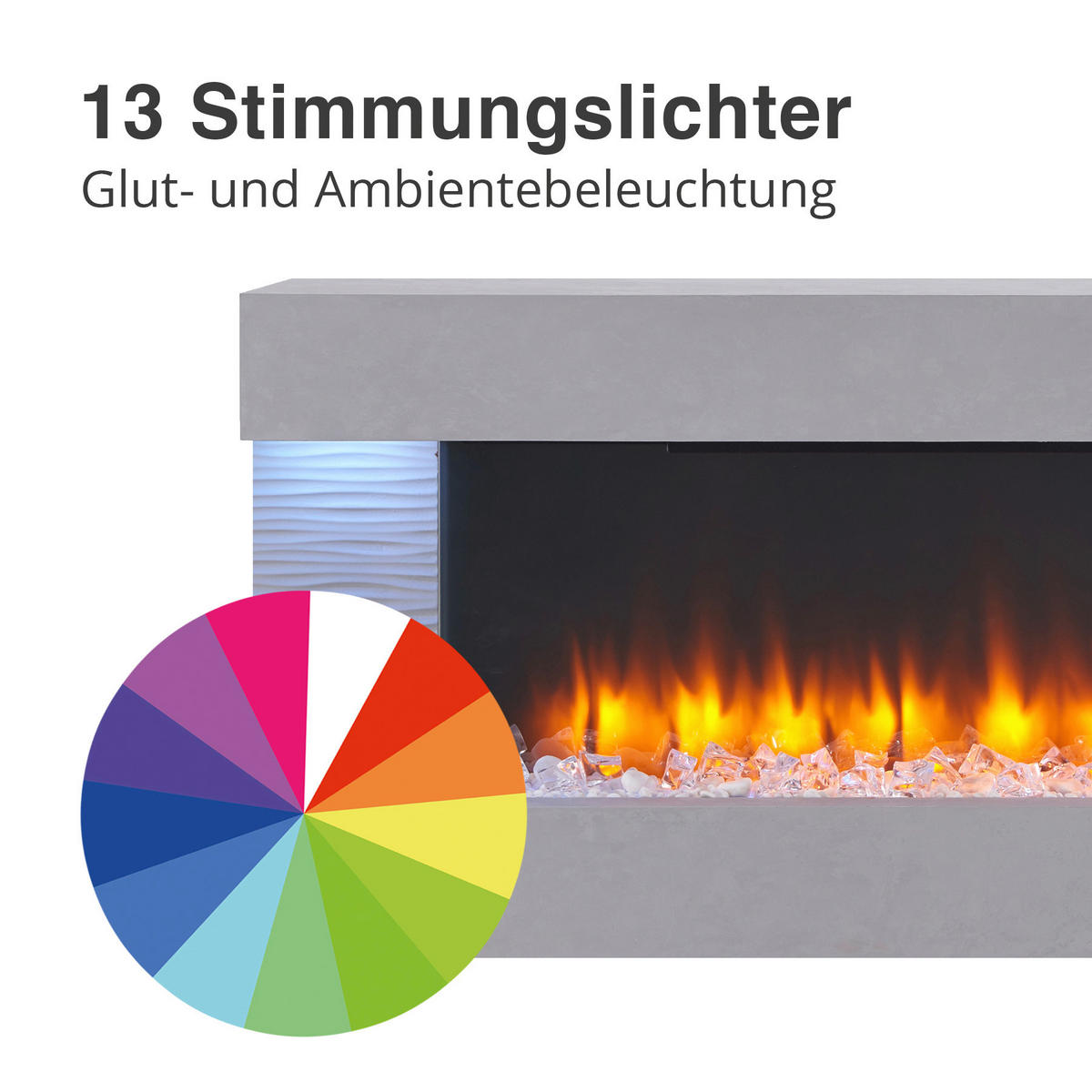 Balderia Wandkamin Helia grau MDF B/H/T: ca. 127x60x25 cm Elekt.-Kamin Helia EF197A-MT197D-CG - grau (127,00/60,00/25,00cm) - Balderia