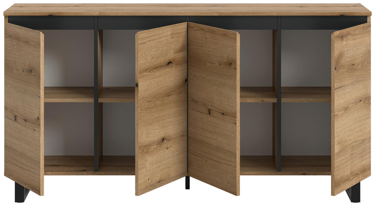 Sideboard Tomasa Evoke Oak Nachbildung schwarz B/H/T: ca. 160x84x36 cm Tomasa - schwarz (160,00/84,00/36,00cm) - xonox.home