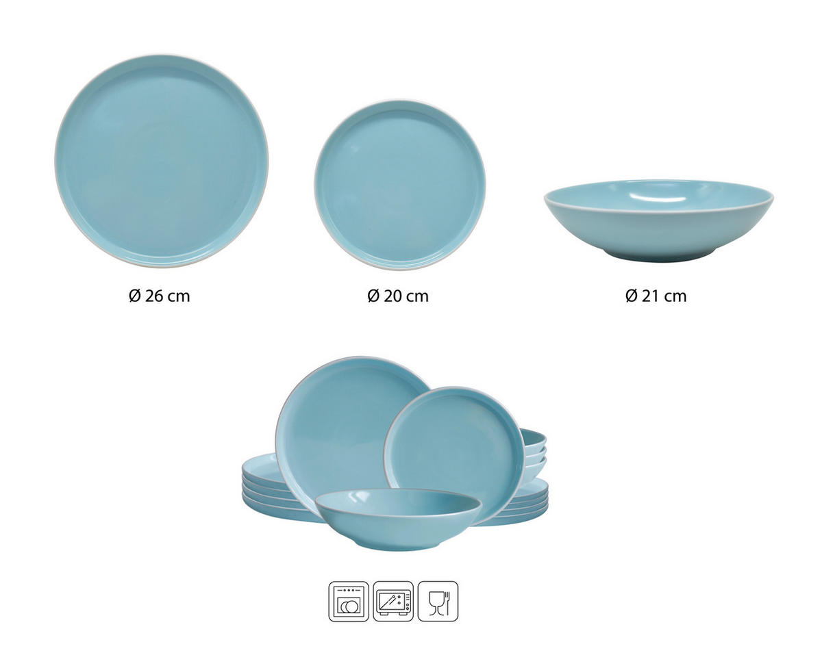 ECHTWERK Tafelservice Nerea mint Steingut 12 tlg. Nerea - mint (39,00/32,00/33,50cm) - ECHTWERK