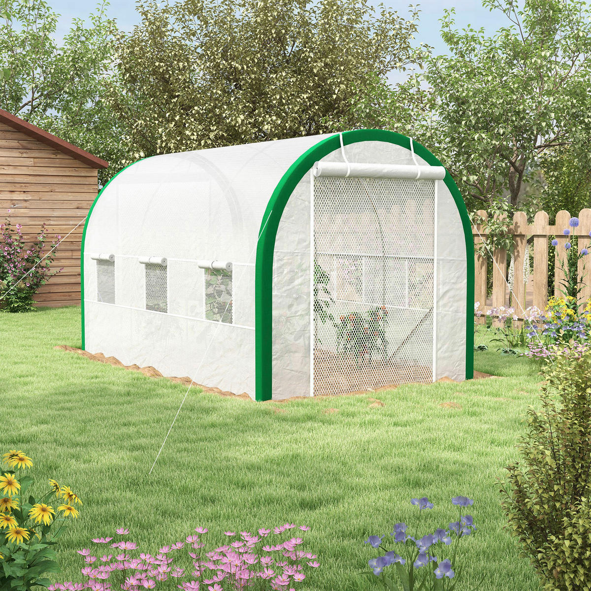 Outsunny Gewächshaus B/H/L: ca. 210x210x358 cm Gewächshaus - weiß (358,00/210,00/210,00cm) - Outsunny