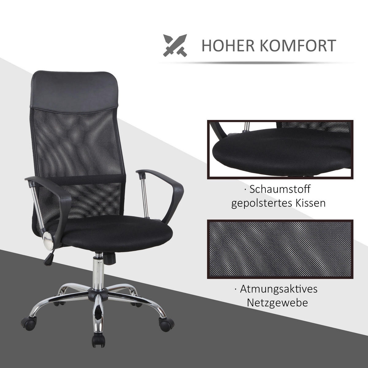Drehstuhl A2-0093 schwarz A2-0093 - schwarz (63,00/109,00/65,00cm) - HOMCOM