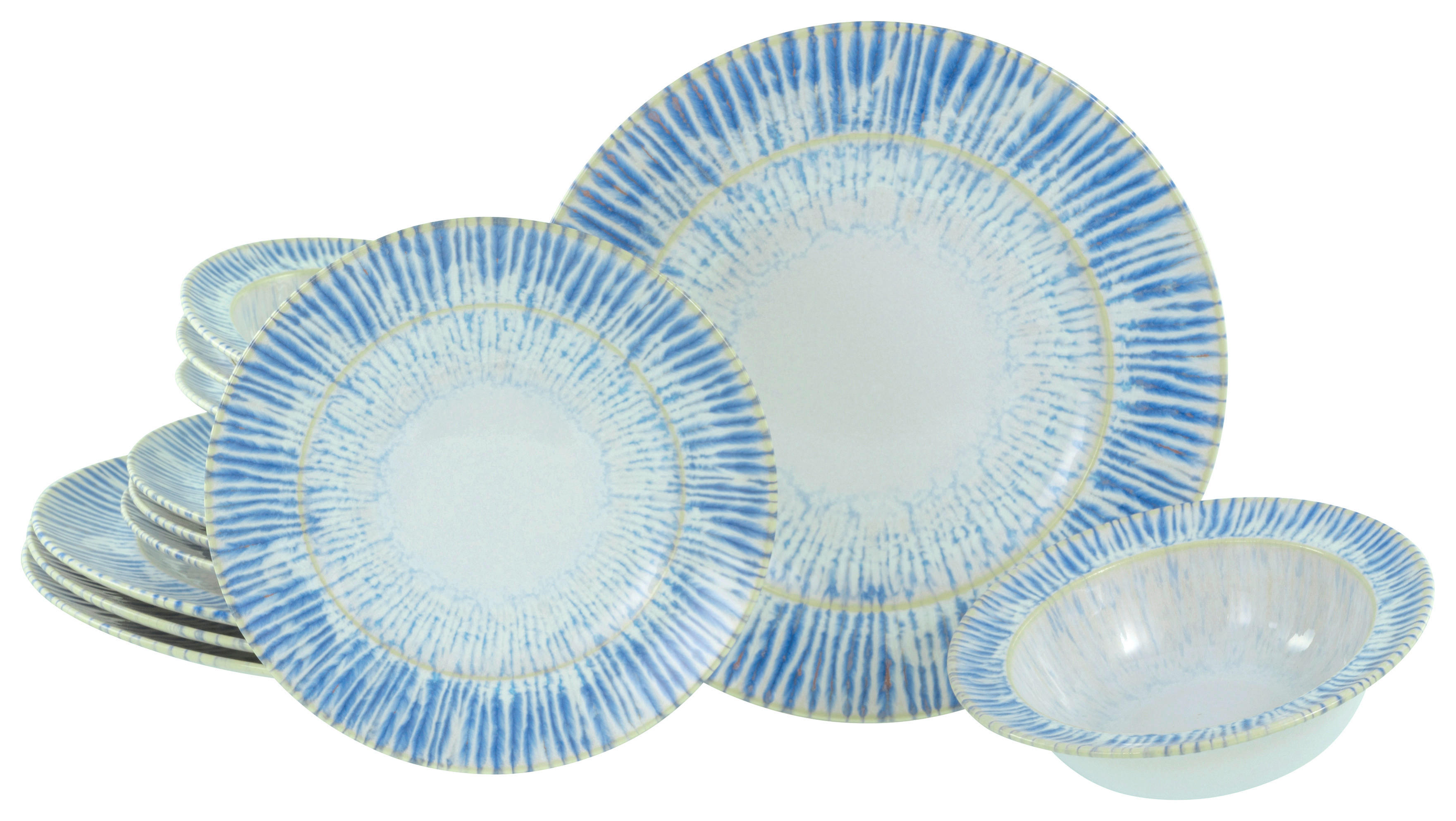 CreaTable Teller-Set Rondo Summertime weiß Steinzeug Rondo Summertime - blau/weiß - CreaTable
