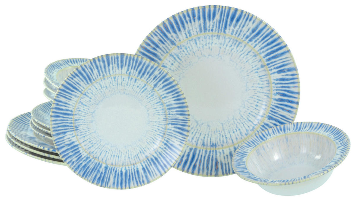 CreaTable Teller-Set Rondo Summertime weiß Steinzeug Rondo Summertime - blau/weiß - CreaTable