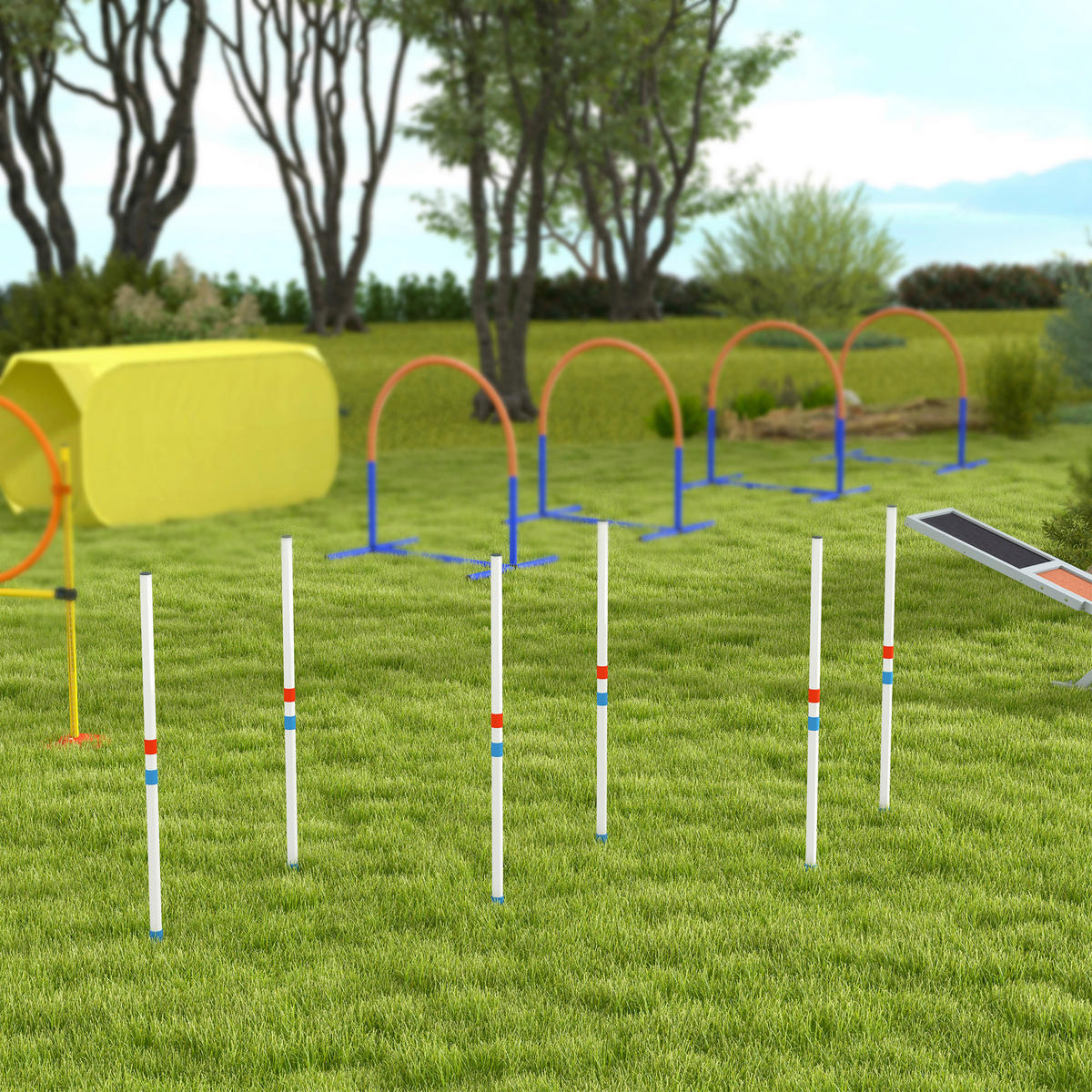 PawHut Hunde-Agility-Set blau Kunststoff B/H/L: ca. 60x94x305 cm Hunde-Agility-Set - blau/weiß (305,00/60,00/94,00cm) - PawHut