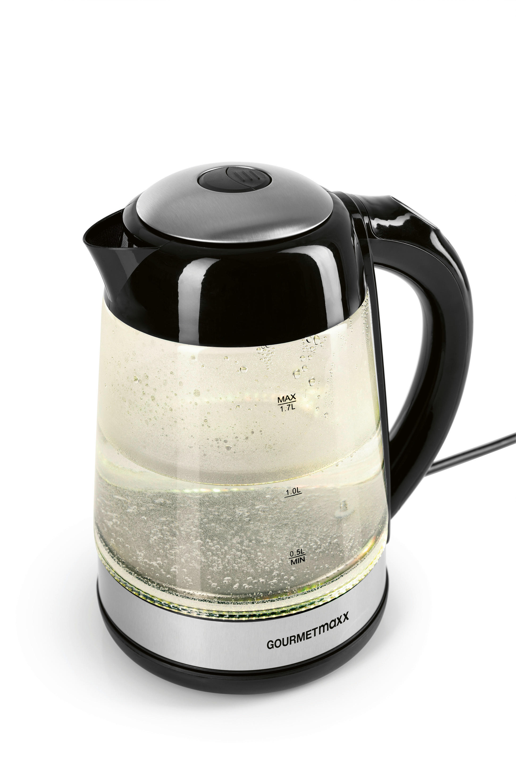 GOURMETmaxx Wasserkocher LED-Wasserkocher_Glas - schwarz (22,00/18,70/25,00cm) - GOURMETmaxx
