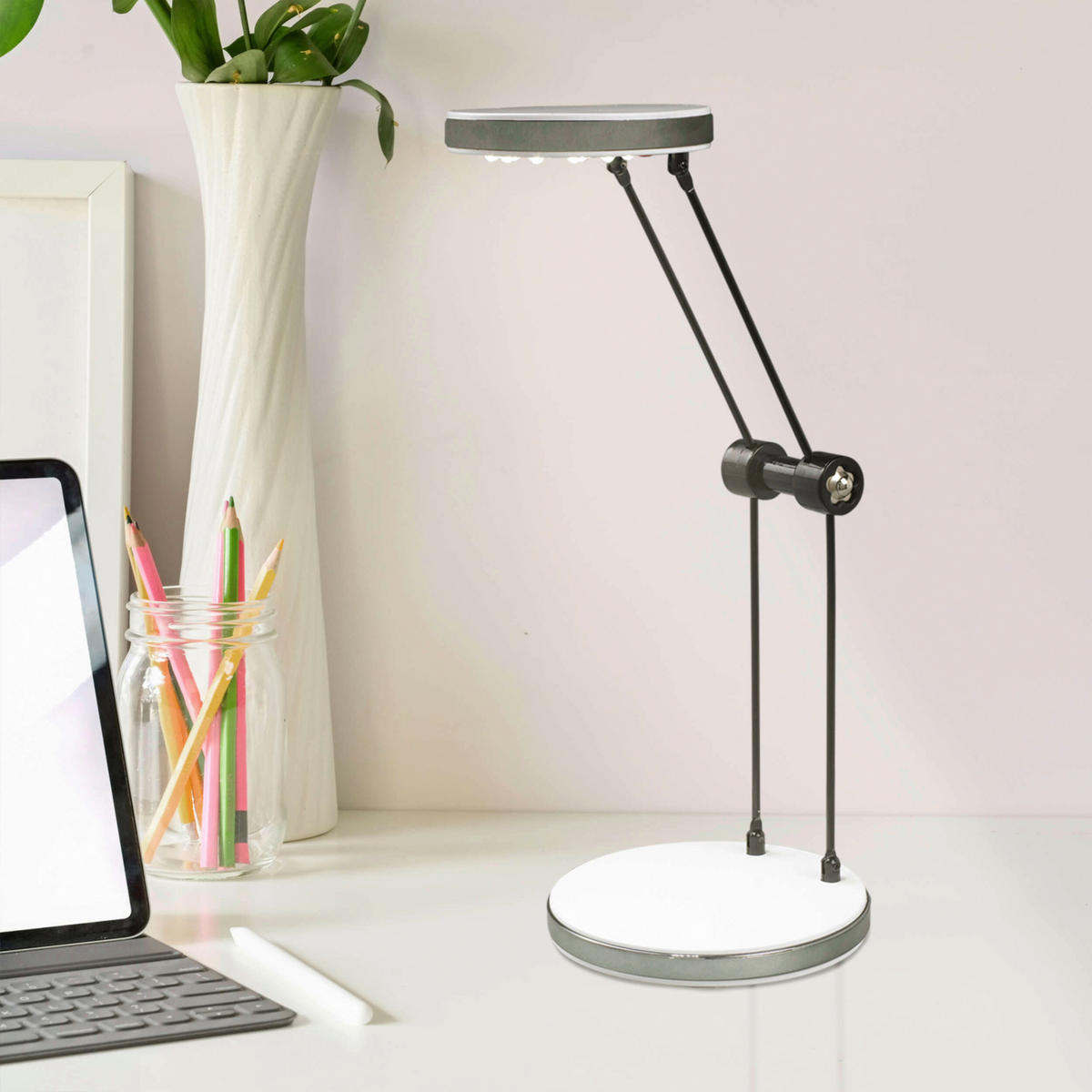 Näve Leuchten LED-Tischleuchte weiß Metall Kunststoff B/H/T/D: ca. 9,5x30x9,5x9,5 cm LED-Tischleuchte - weiß (9,50/30,00/9,50cm) - Näve Leuchten
