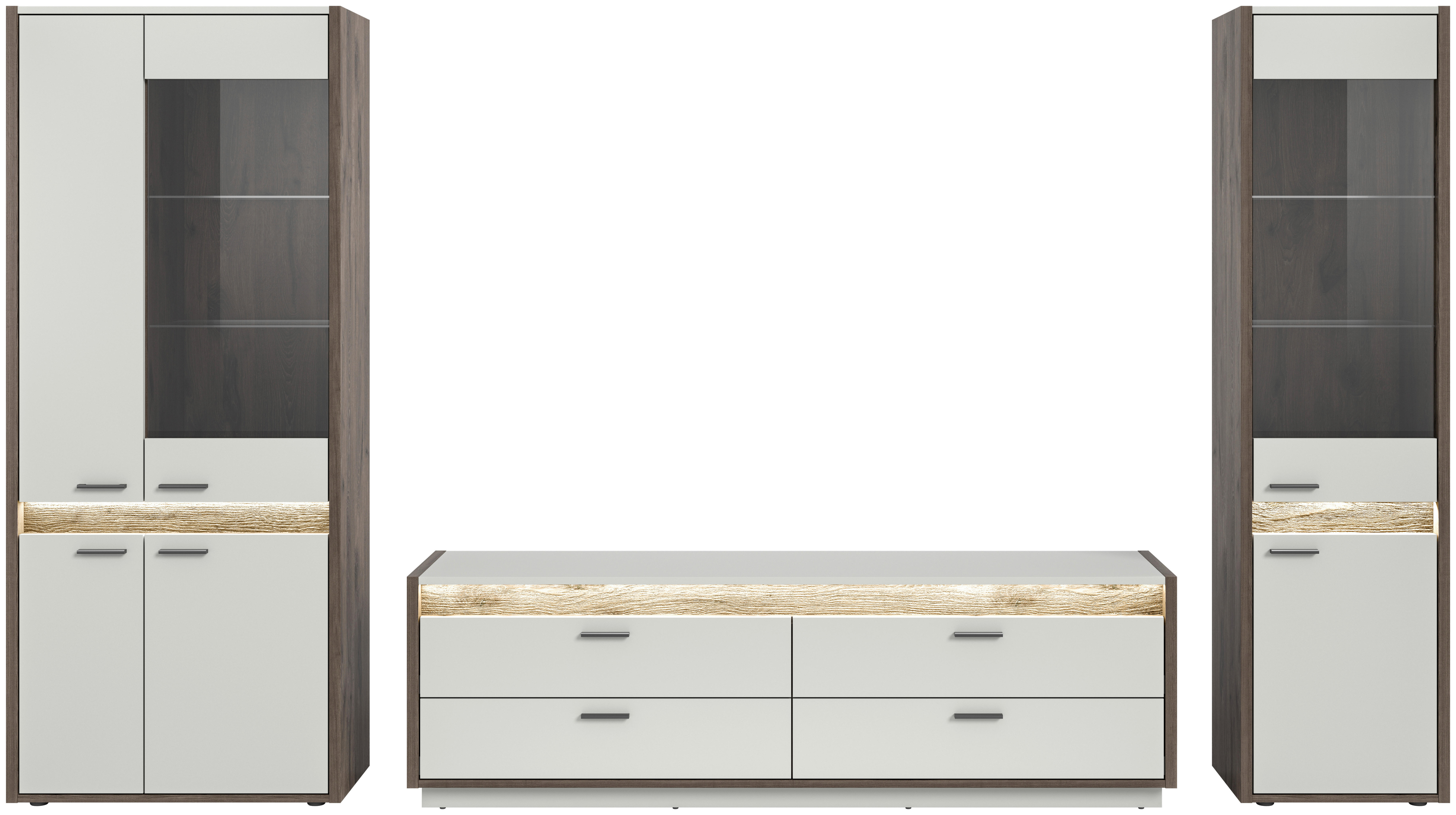 Wohnwand Falcona Nox Oak Nachbildung hellgrau B/H/T: ca. 350x198x43 cm Falcona - hellgrau (350,00/198,00/43,00cm) - xonox.home