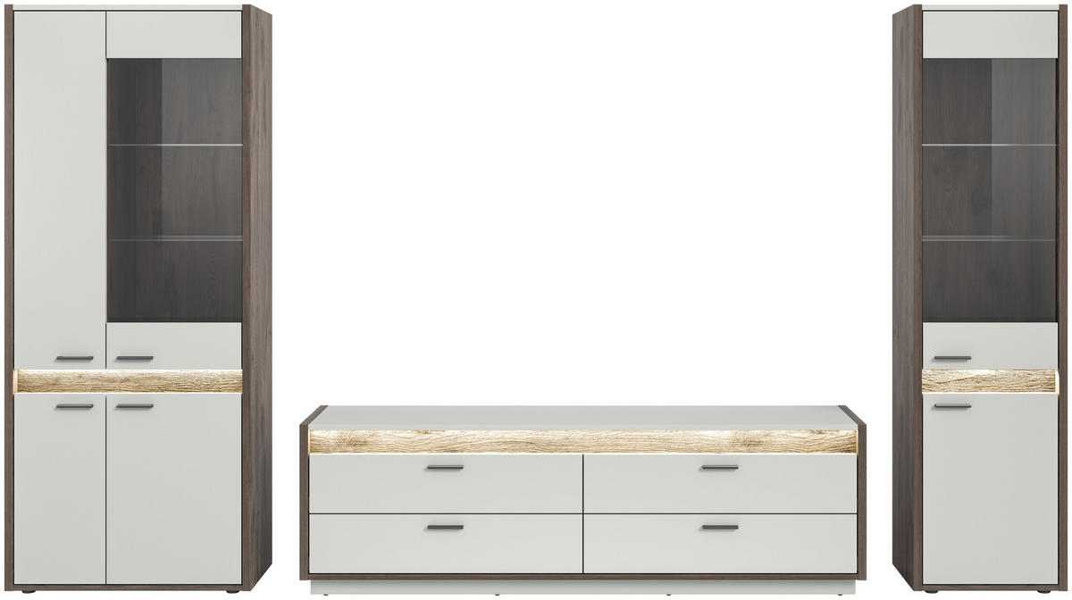 Wohnwand Falcona Nox Oak Nachbildung hellgrau B/H/T: ca. 350x198x43 cm Falcona - hellgrau (350,00/198,00/43,00cm) - xonox.home