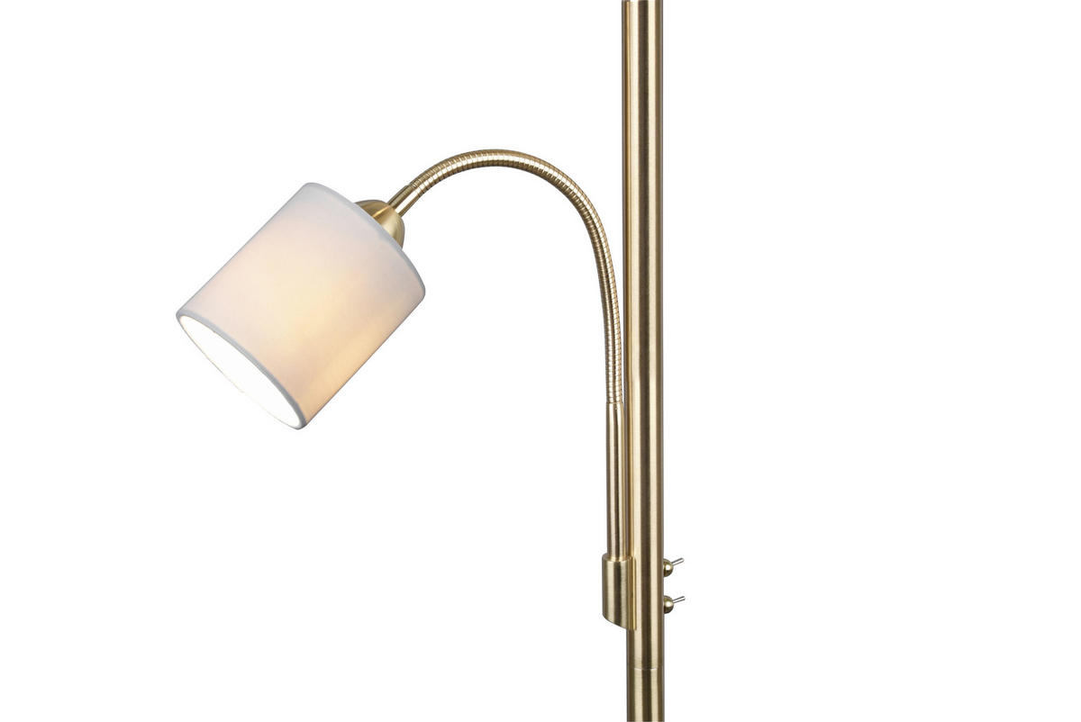 TRIO Stehleuchte 403900208 messing weiß Metall Stoff H/D: ca. 170x40 cm E27 2 Brennstellen Hotel - messing/weiß (40,00/170,00cm) - Trio