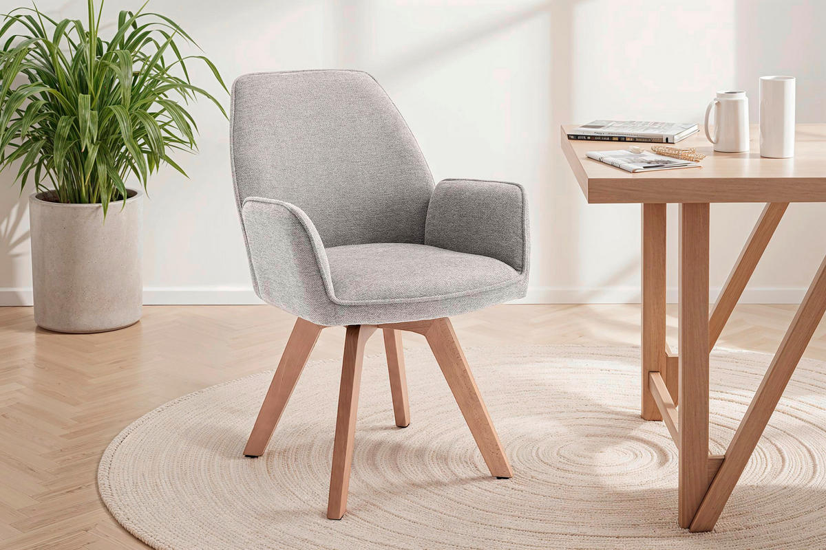 Stuhl TONY Eiche grau Holz Stoff B/H/T: ca. 57x89x61 cm TONY - Eiche/grau (57,00/89,00/61,00cm) - byLIVING