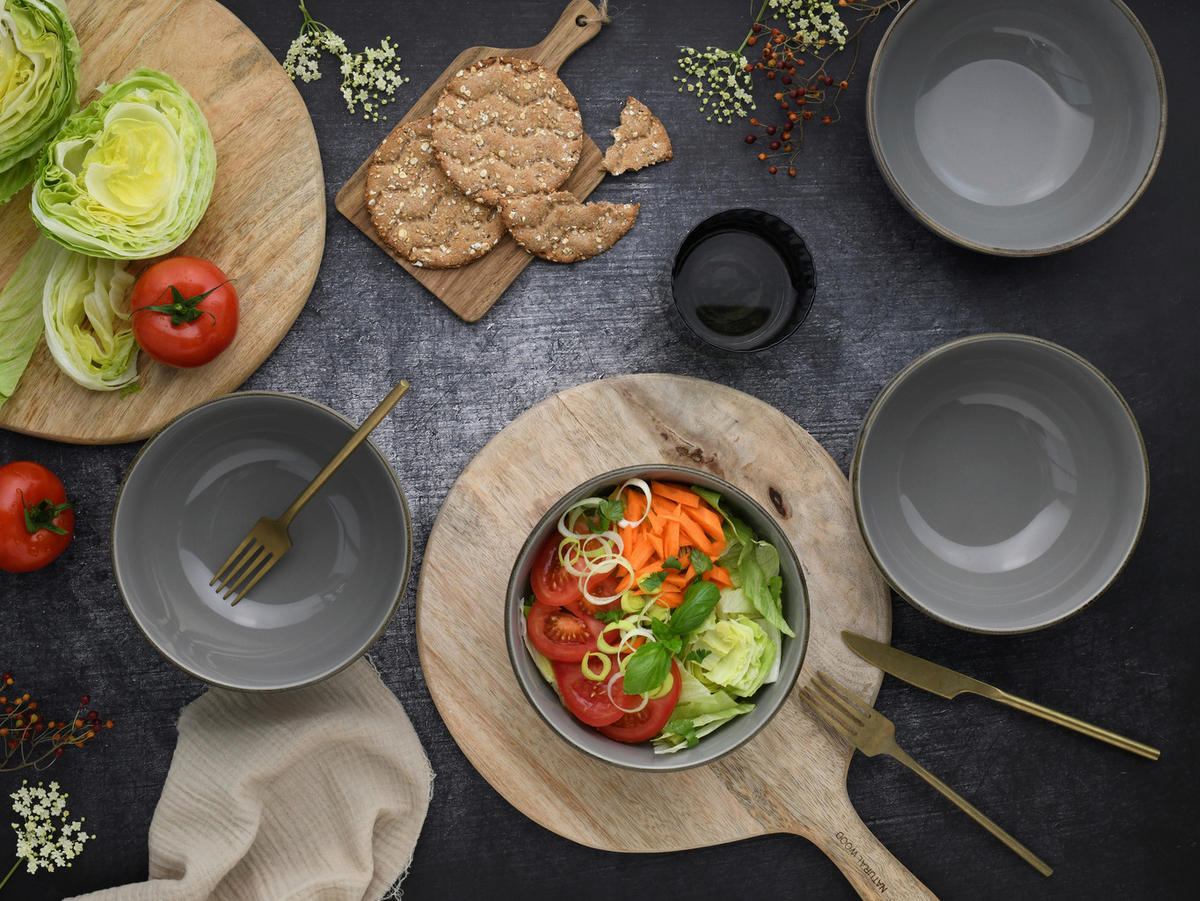 CreaTable Schüssel-Set Nature Collection Stone grau Steinzeug Nature Collection Stone - grau - CreaTable