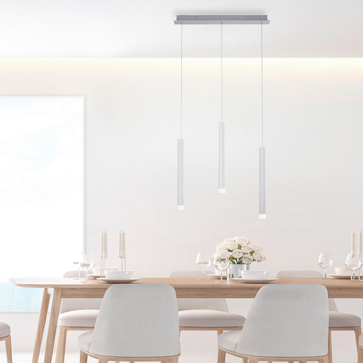 Just Light LED-Pendelleuchte BRUNO 15203-95 Alu Eisen Aluminium B/H/T: ca. 55x120x8 cm 3.0 Brennstellen BRUNO - Alu (55,00/120,00/8,00cm) - Just Light