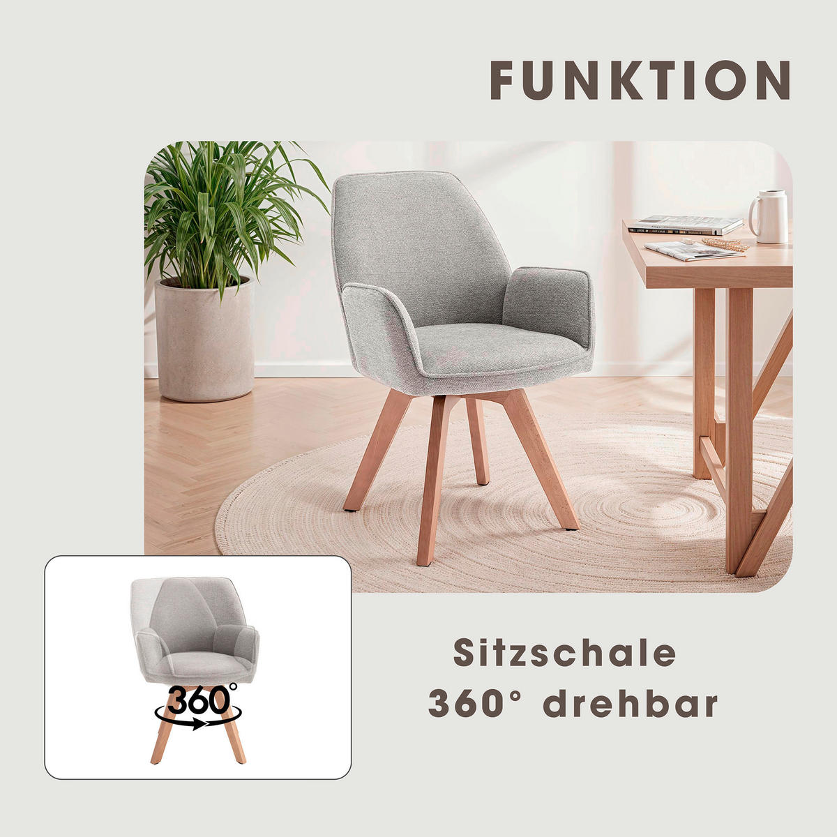 Stuhl TONY Eiche grau Holz Stoff B/H/T: ca. 57x89x61 cm TONY - Eiche/grau (57,00/89,00/61,00cm) - byLIVING