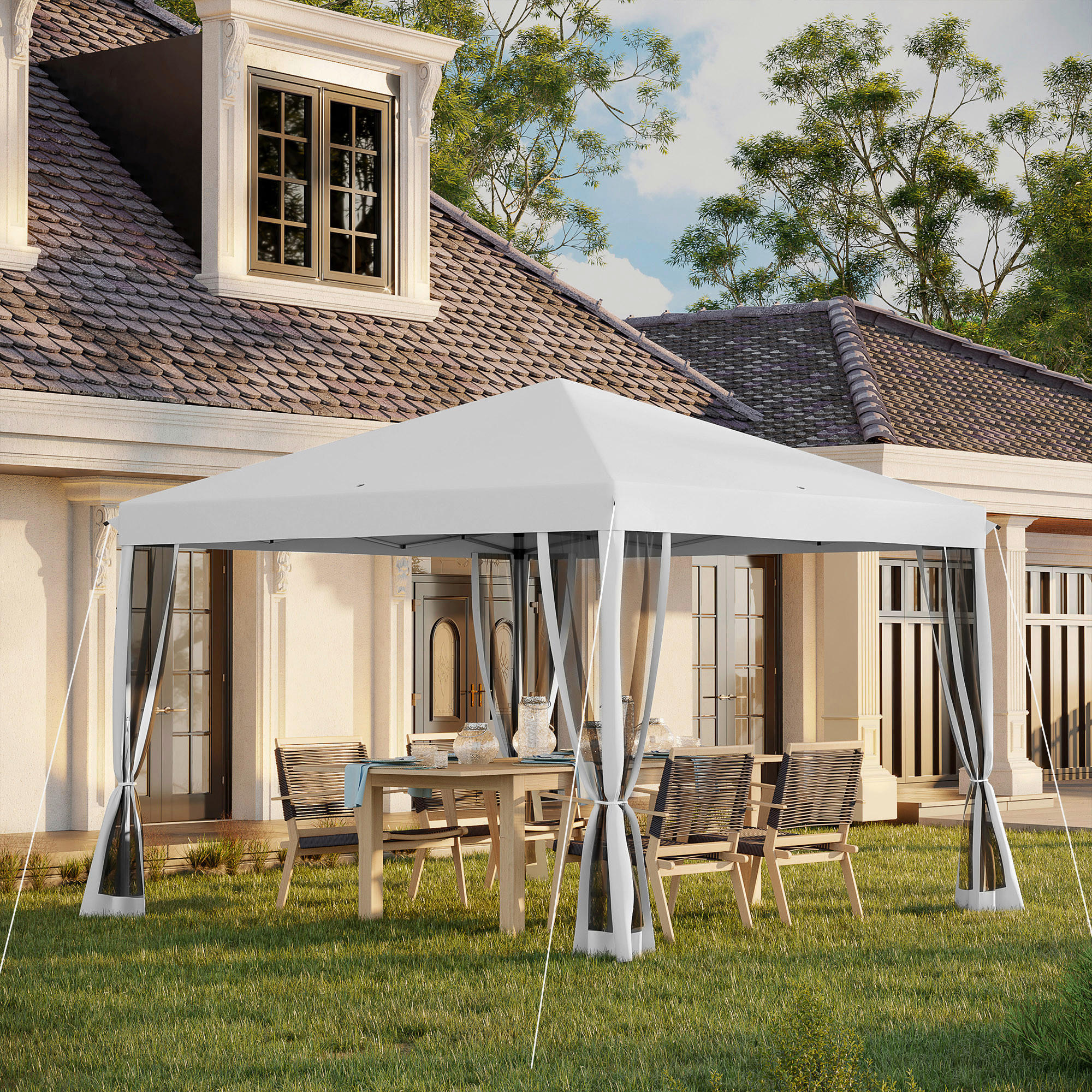 Outsunny Pavillon schwarz Metall B/H/L: ca. 295x260x295 cm Pavillon - schwarz/cremeweiß (295,00/295,00/260,00cm) - Outsunny