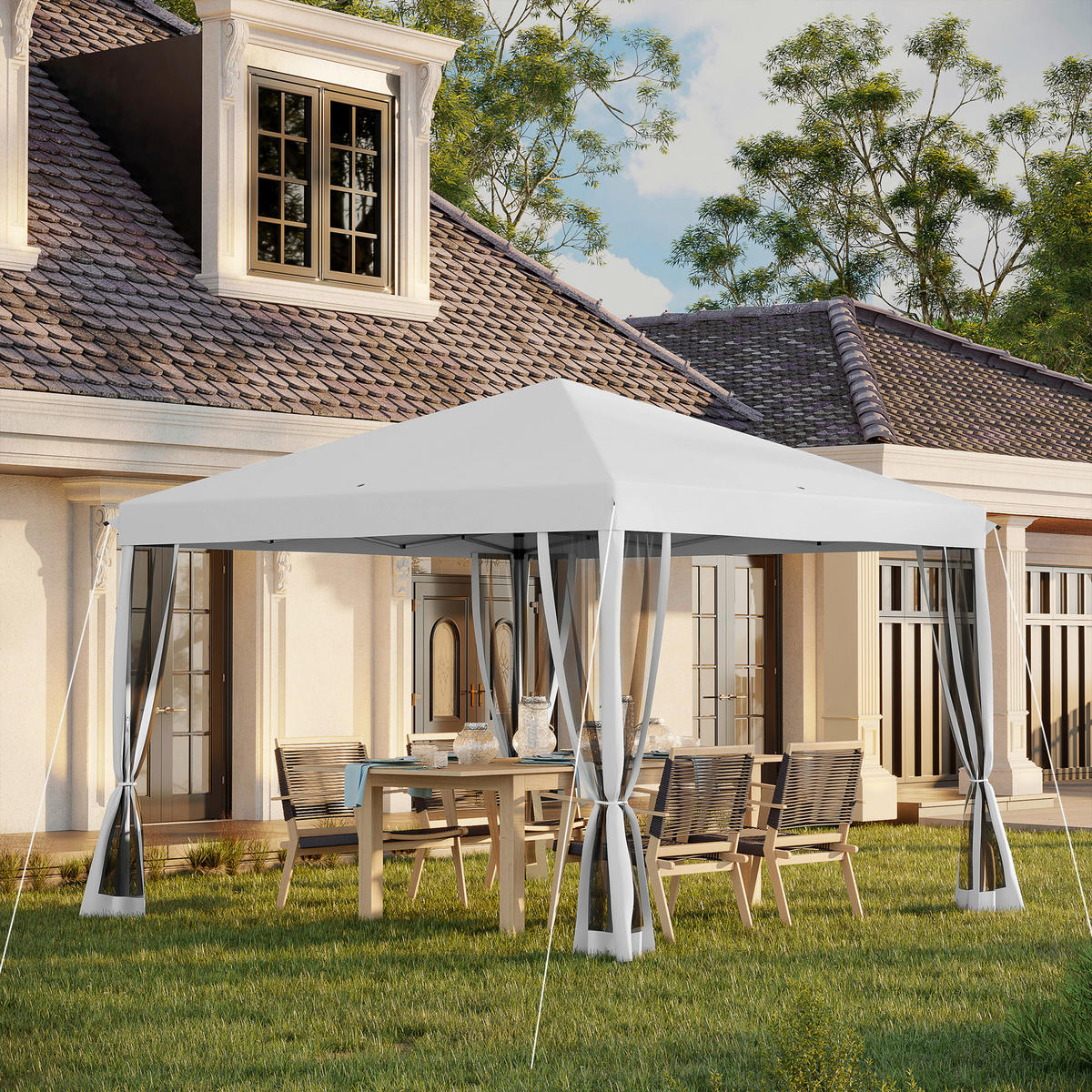 Outsunny Pavillon schwarz Metall B/H/L: ca. 295x260x295 cm Pavillon - schwarz/cremeweiß (295,00/295,00/260,00cm) - Outsunny