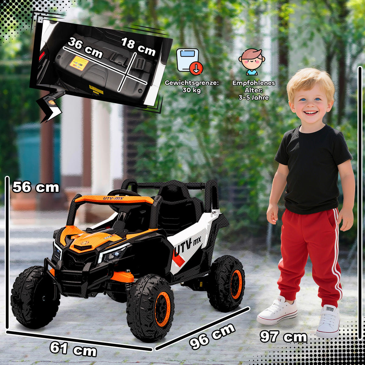 AIYAPLAY Kinder Elektroauto orange B/H/L: ca. 61x56x96 cm Kinder_Elektroauto - orange (96,00/61,00/56,00cm) - AIYAPLAY