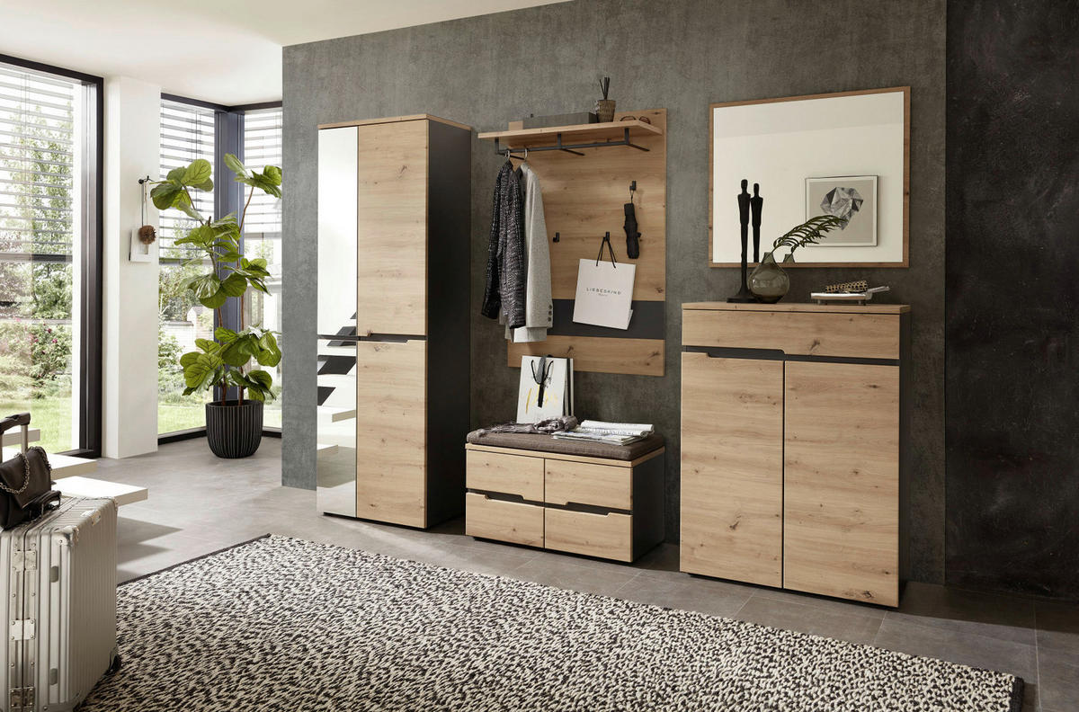 Sitzbank Memphis Eiche Artisan Nachbildung Graphit B/H/T: ca. 80x49x38 cm Memphis - Eiche/Graphit (80,00/49,00/38,00cm)