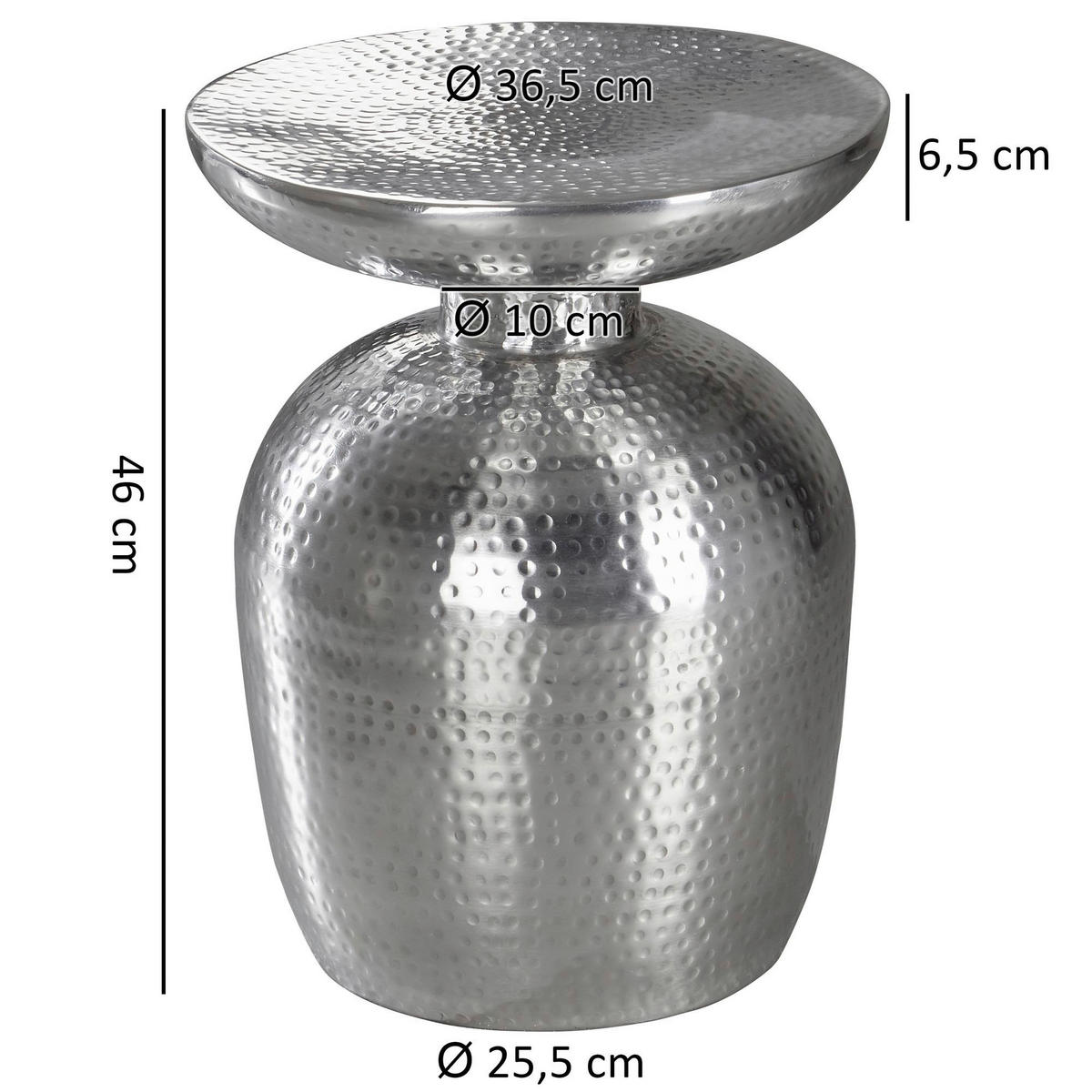 Beistelltisch silber lackiert Aluminium B/H/T/D: ca. 36,5x46x36,5x36,5 cm Beistelltisch - silber (36,50/46,00/36,50cm) - Wohnling