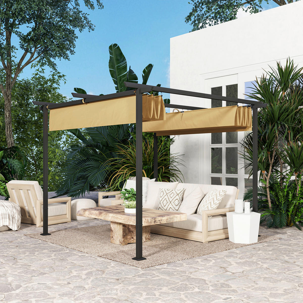 Outsunny Pergola beige Metall B/H/L: ca. 300x227x300 cm Pergola - beige (300,00/300,00/227,00cm) - Outsunny