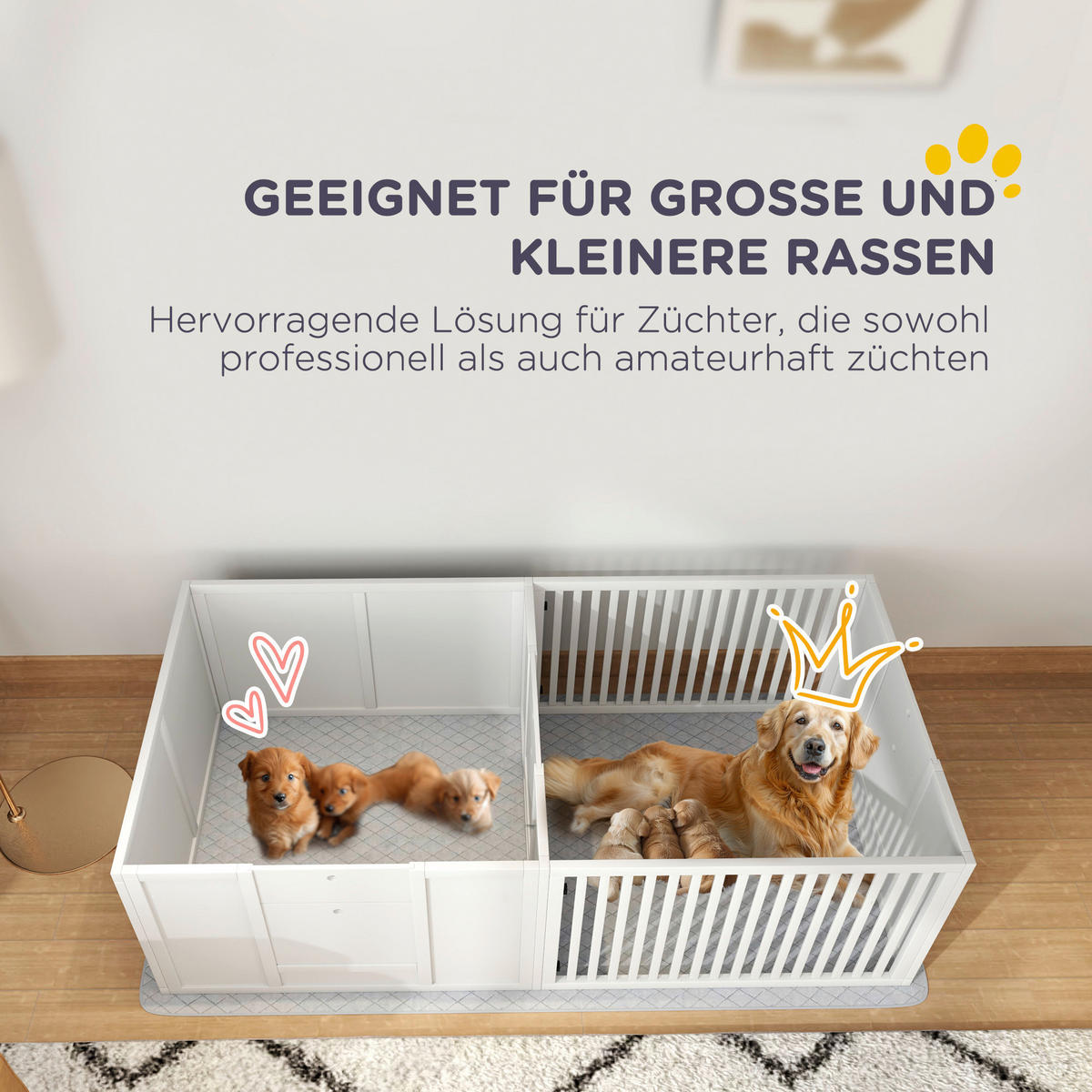 PawHut Welpen-Wurfkiste weiß MDF B/H/L: ca. 80x50x166 cm Welpen-Wurfkiste - weiß (166,00/80,00/50,00cm) - PawHut