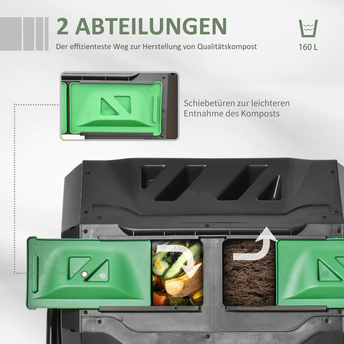 Outsunny Komposttrommel schwarz B/H/L: ca. 65x96x71 cm Trommelkomposter - schwarz (71,00/65,00/96,00cm) - Outsunny
