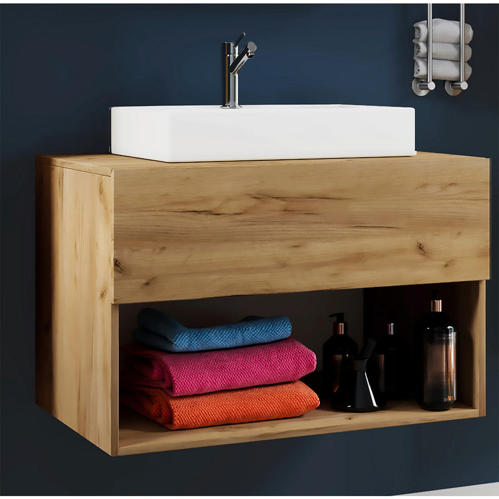 Thumbnail - Badblock 2tlg-Lendas weiß Eiche Honig Nachbildung B/H/T: ca. 80x52x52 cm