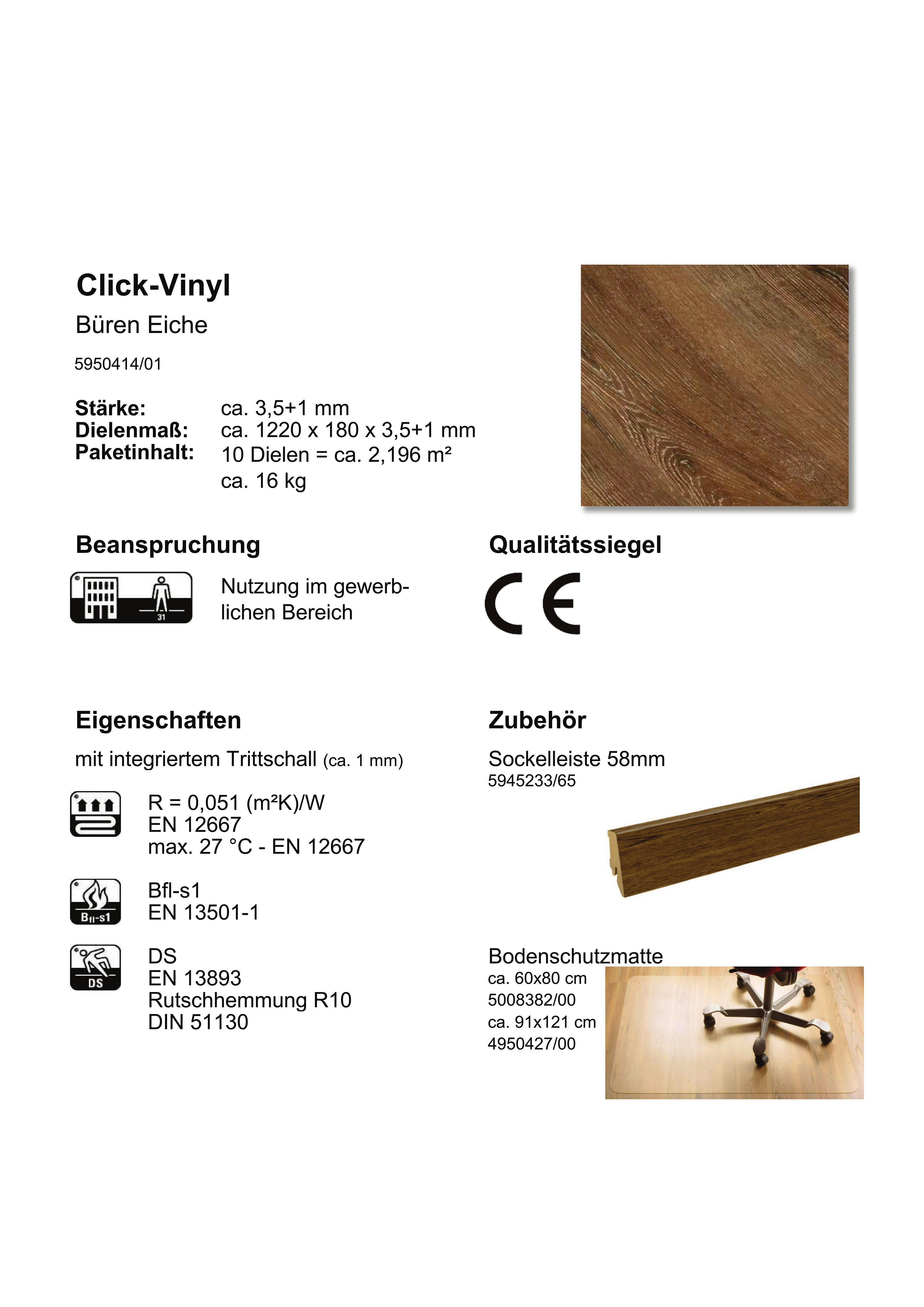 Check One Click-Vinylboden Büren ca. 2,196 m² im Paket  B/L: ca. 18x122 cm pro Paket Büren ca. 2,196 m² im Paket - Eiche (18,00/122,00cm) - Check One