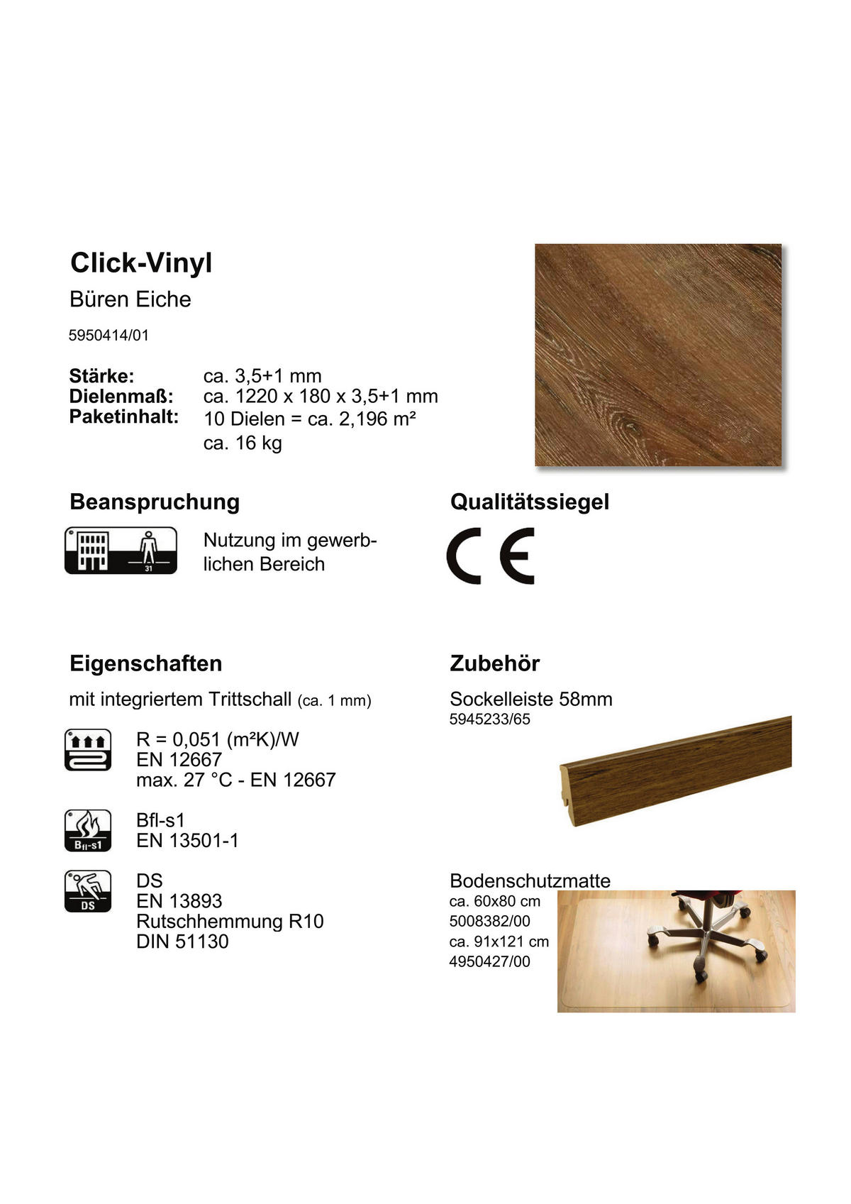 Check One Click-Vinylboden Büren ca. 2,196 m² im Paket  B/L: ca. 18x122 cm pro Paket Büren ca. 2,196 m² im Paket - Eiche (18,00/122,00cm) - Check One