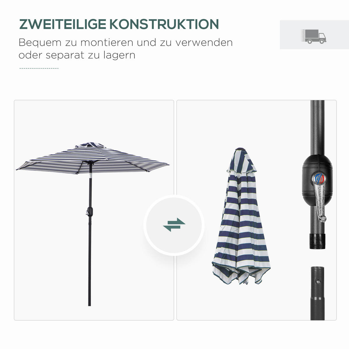 Outsunny Sonnenschirm blau Metall Sonnenschirm - blau/weiß - Outsunny