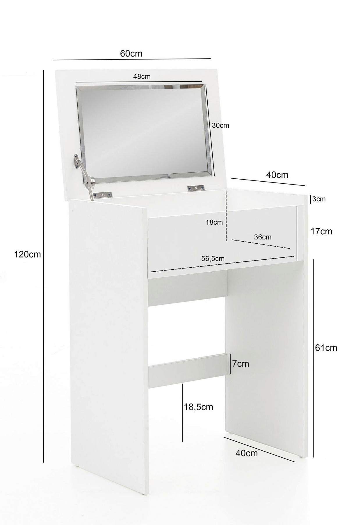 Schminktisch weiß B/H/T: ca. 60x81x40 cm Schminktisch - weiß (60,00/81,00/40,00cm) - Wohnling