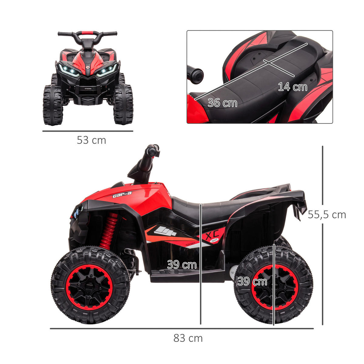 HOMCOM Elektro-Quad rot B/H/L: ca. 53x55,5x83 cm Elektro-Quad - rot/schwarz (83,00/53,00/55,50cm) - HOMCOM