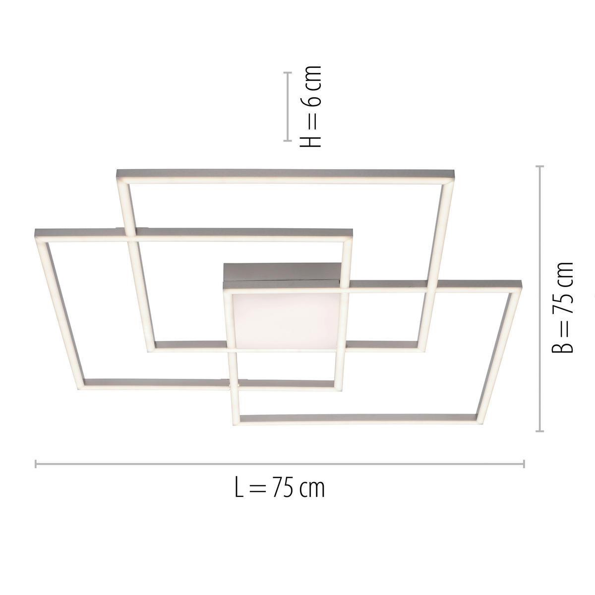 Just Light LED-Deckenleuchte AMIN 14713-55 stahlfarbig Edelstahl Kunststoff Aluminium B/H/T: ca. 75x6x75 cm 4 Brennstellen ASMIN - stahlfarbig (75,00/6,00/75,00cm) - Just Light