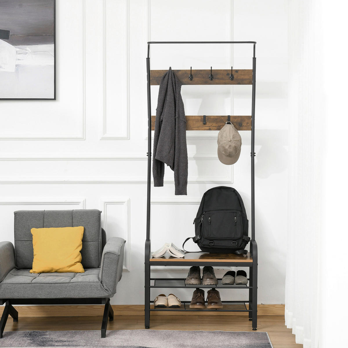 HOMCOM Garderobe schwarz Polypropylen B/H/L: ca. 34x72x185 cm Garderobenmodul - natur/schwarz (185,00/34,00/72,00cm) - HOMCOM