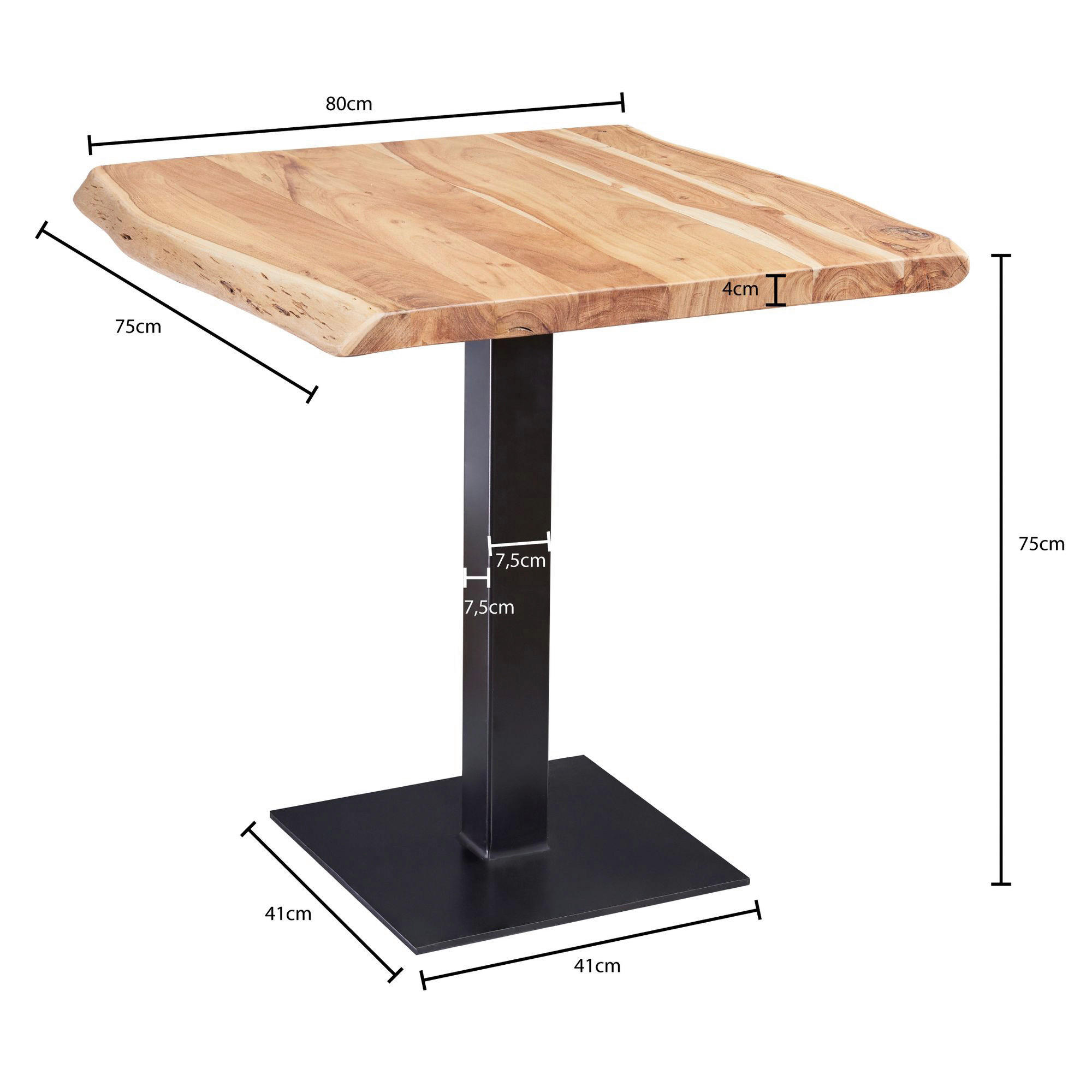 Esstisch natur schwarz pulverbeschichtet B/H/T: ca. 80x75x75 cm Esszimmertisch - natur/schwarz (80,00/75,00/75,00cm) - Wohnling